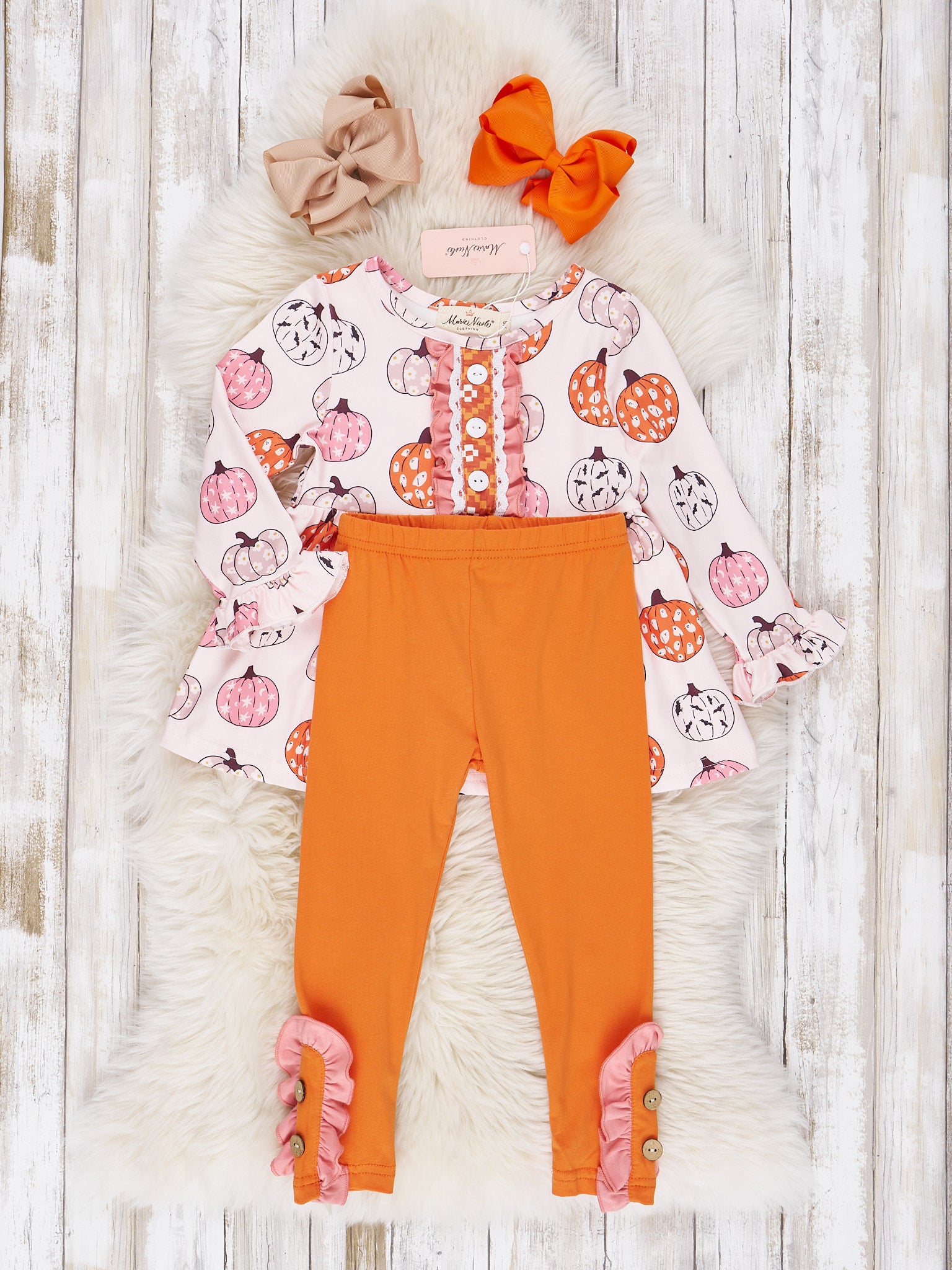 Bronze Pumpkin Country Halloween Ruffle Outfit - Marie Nicole Clothing