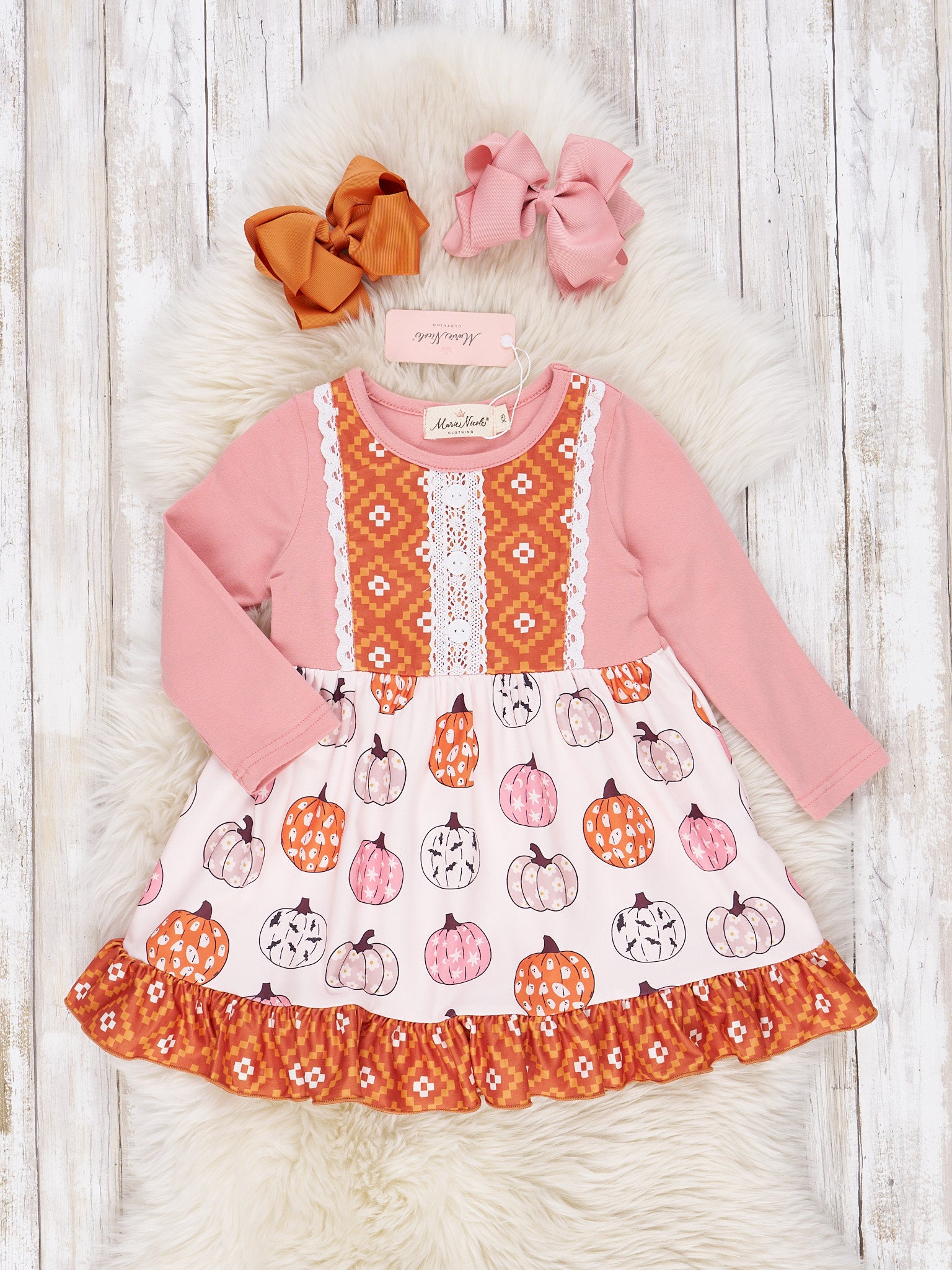 Bronze Pumpkin Country Halloween Ruffle Dress - Marie Nicole Clothing