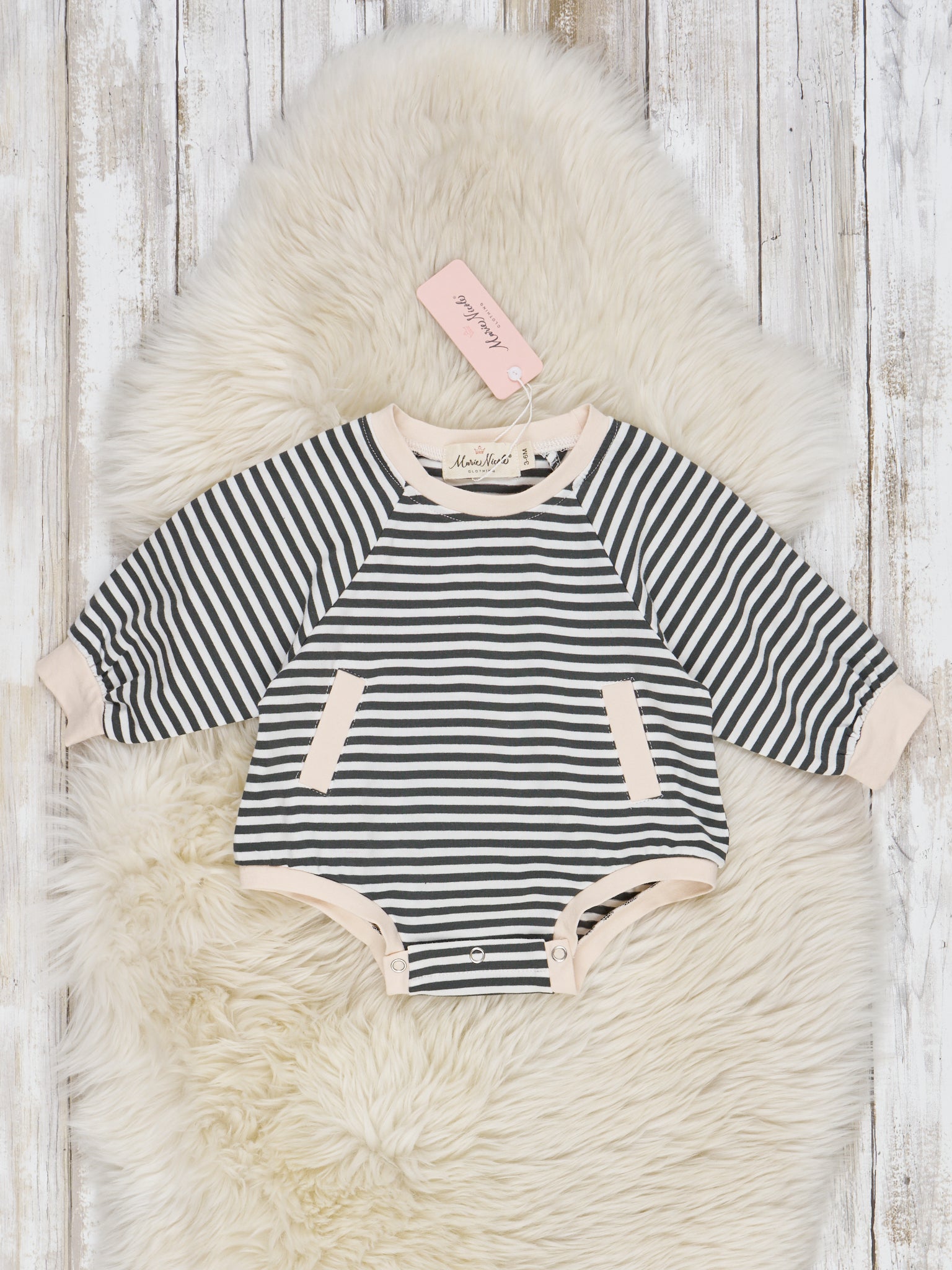 Tan Long Sleeve Fall Stripe Romper - Marie Nicole Clothing