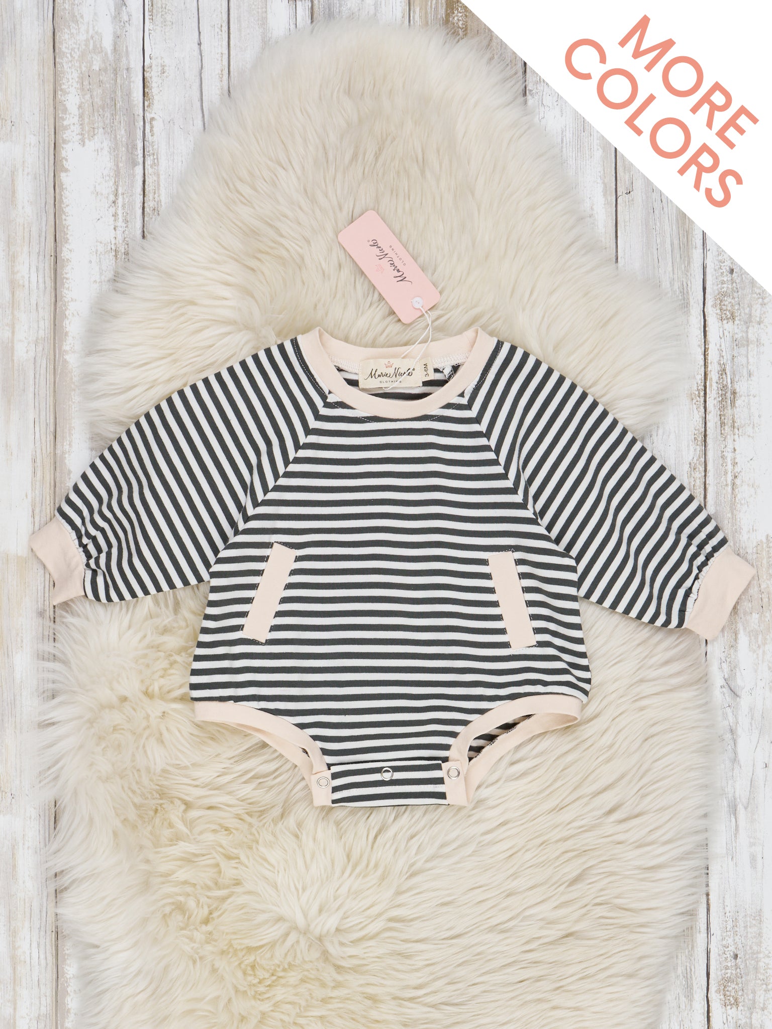 Tan Long Sleeve Fall Stripe Romper - Marie Nicole Clothing
