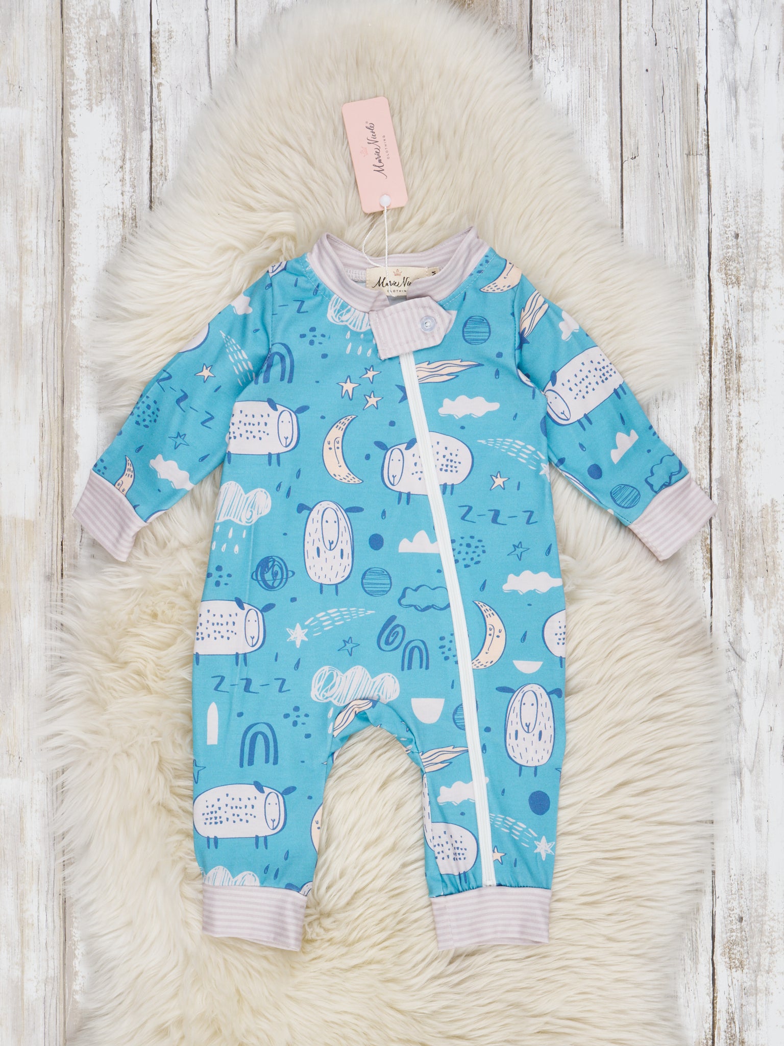 Light Blue Sheep Dreams Sleeper Pajamas - Marie Nicole Clothing