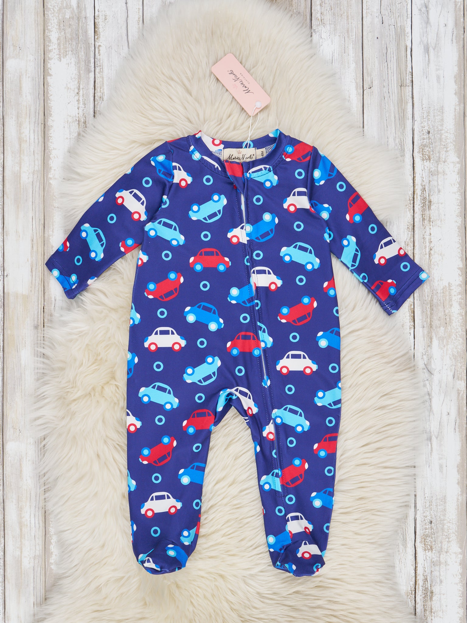 Blue Allover Print Footed Sleeper Pajamas - Marie Nicole Clothing