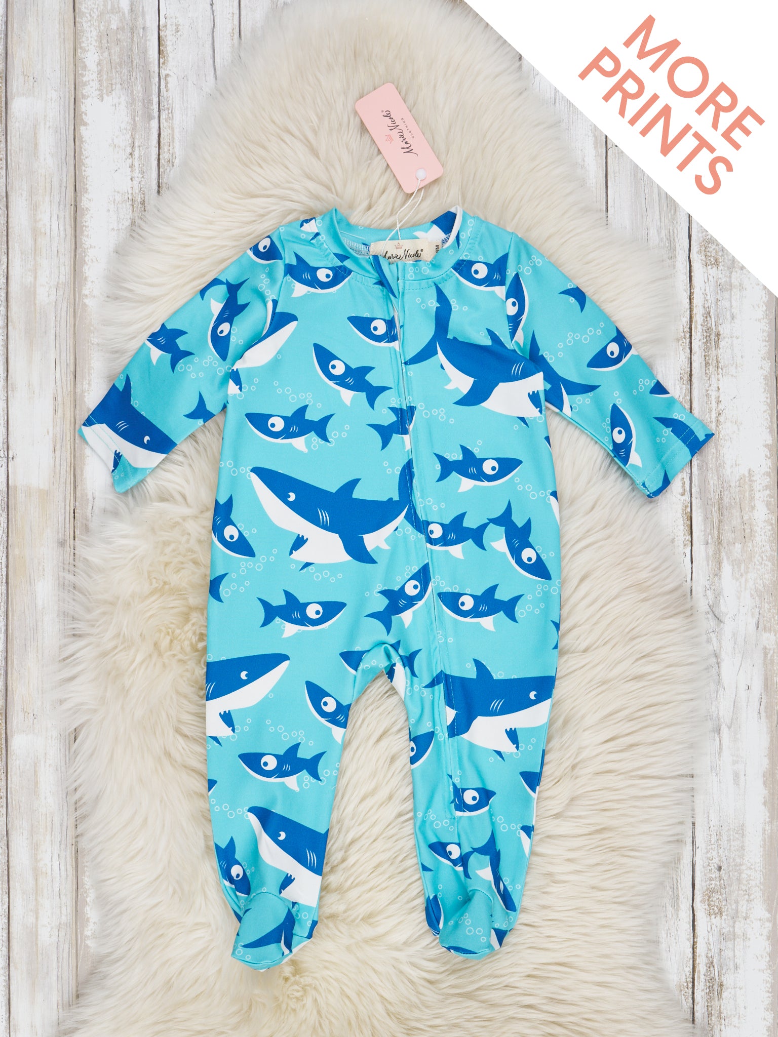Blue Allover Print Footed Sleeper Pajamas - Marie Nicole Clothing