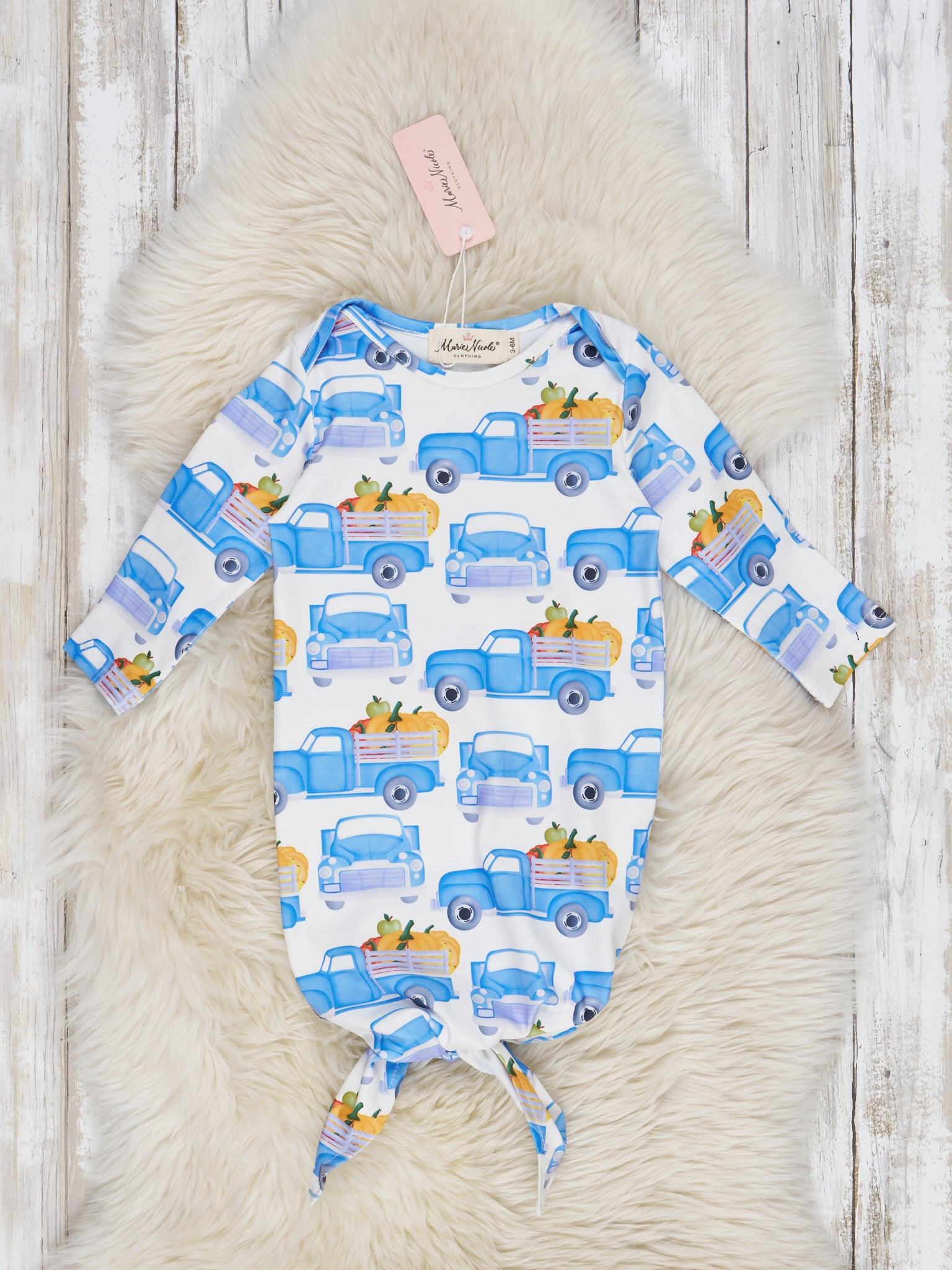 Blue & White Pumpkin Truck Knot Gown - Marie Nicole Clothing