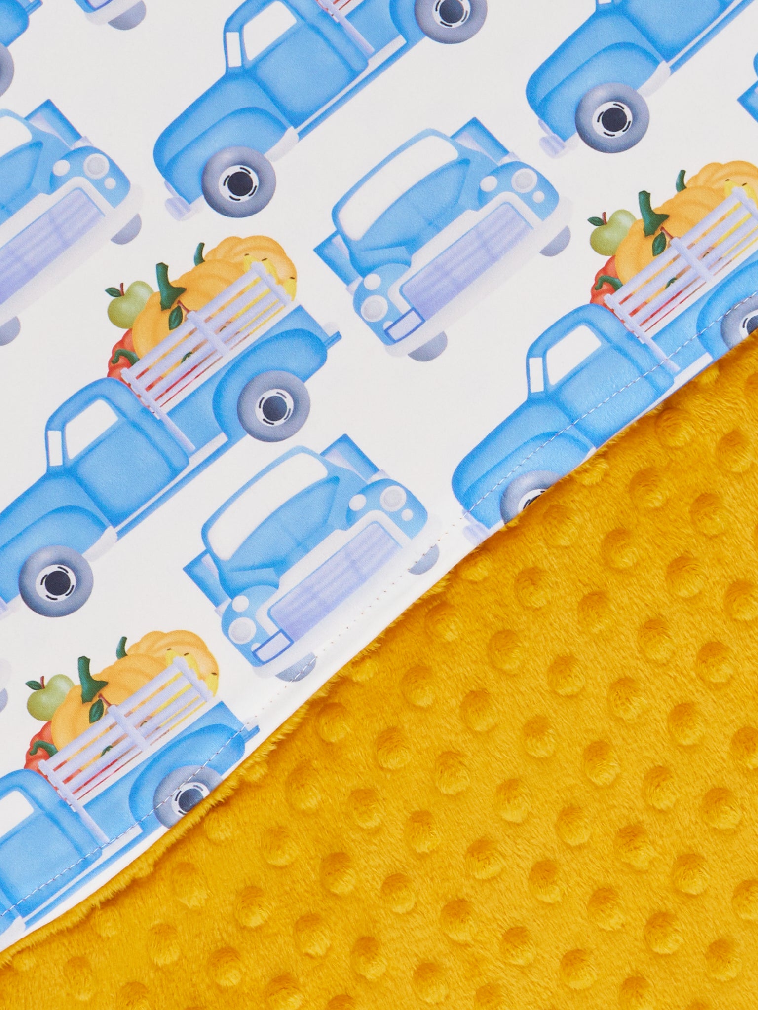 Blue & White Pumpkin Truck Minky Blanket - Marie Nicole Clothing