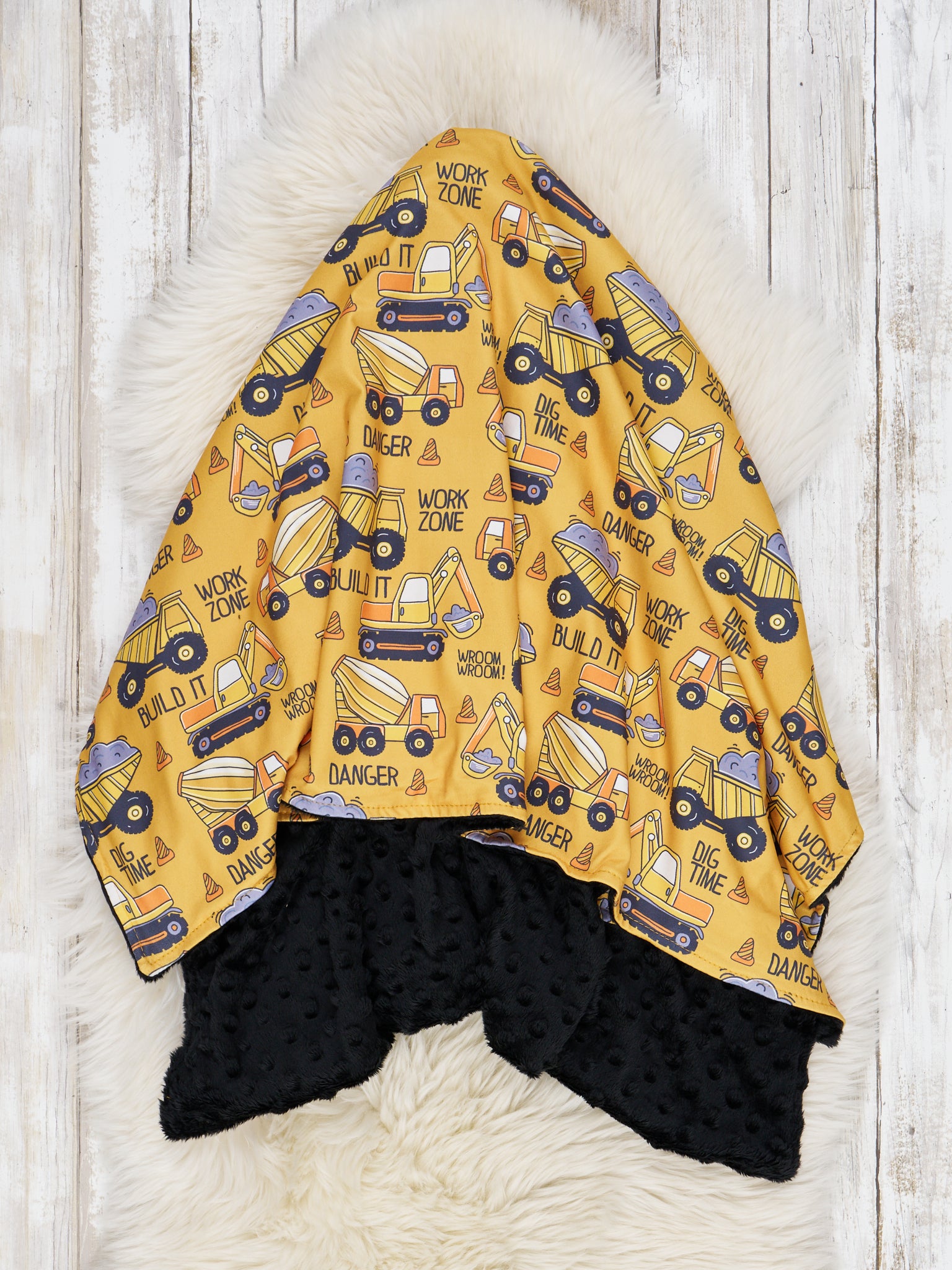 Yellow & Black Dump Truck Blanket - Marie Nicole Clothing