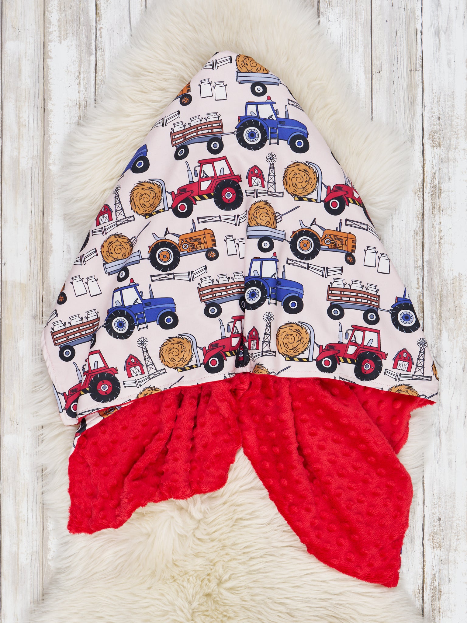 Red & Blue Tractor Minky Blanket - Marie Nicole Clothing