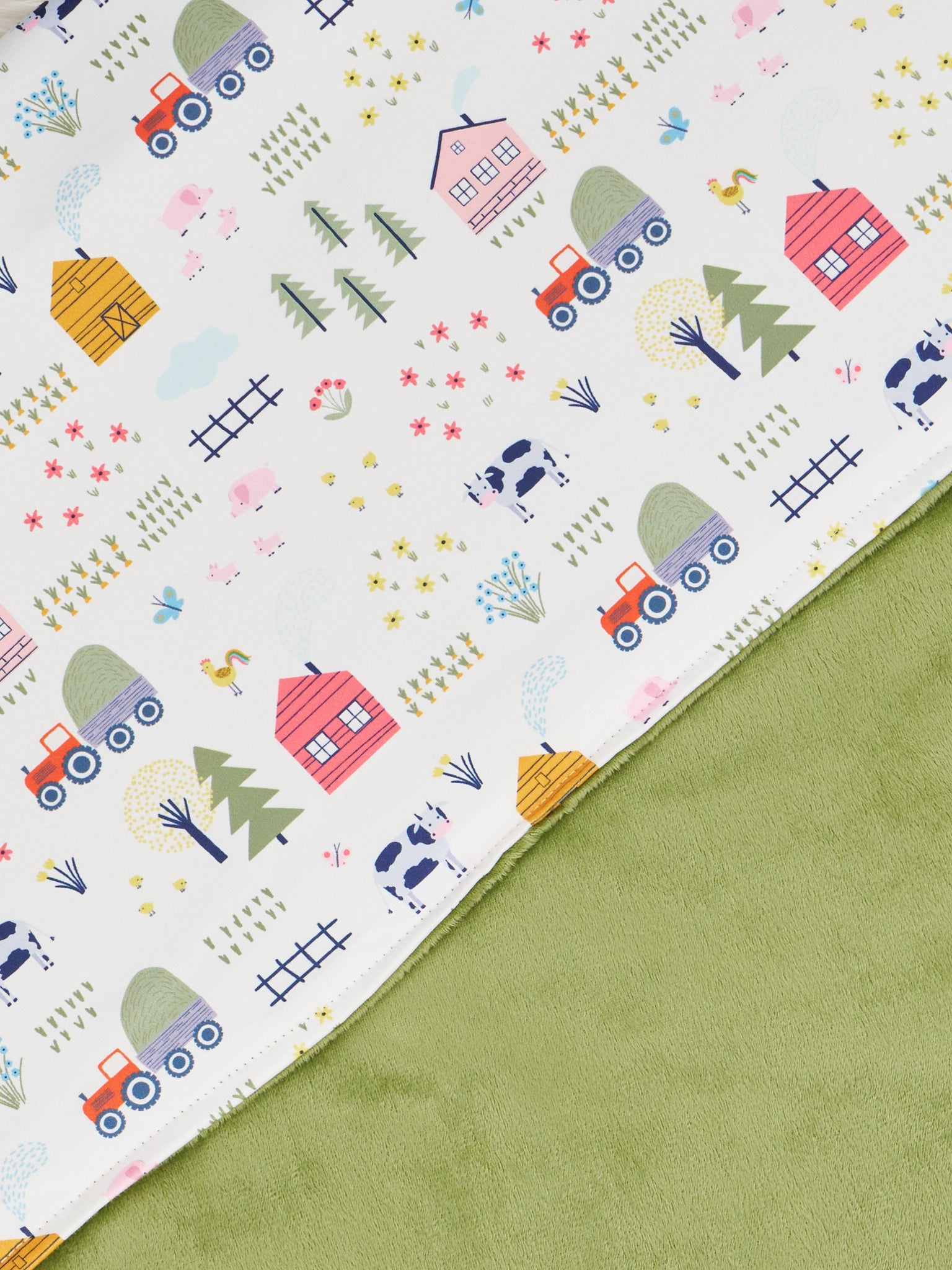 Green & White Doodle Farm Blanket - Marie Nicole Clothing
