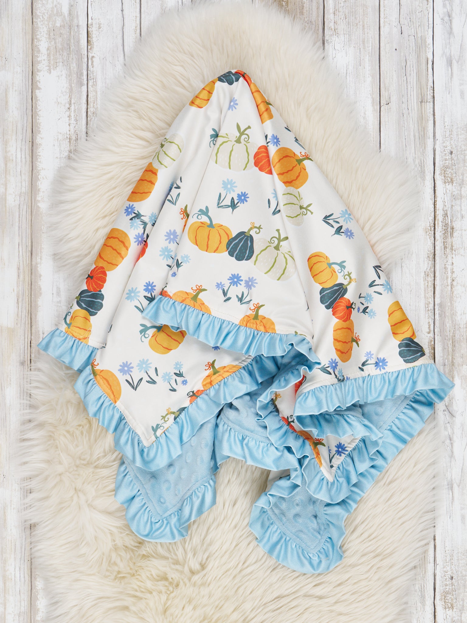 Blue Pumpkin Garden Minky Blanket - Marie Nicole Clothing