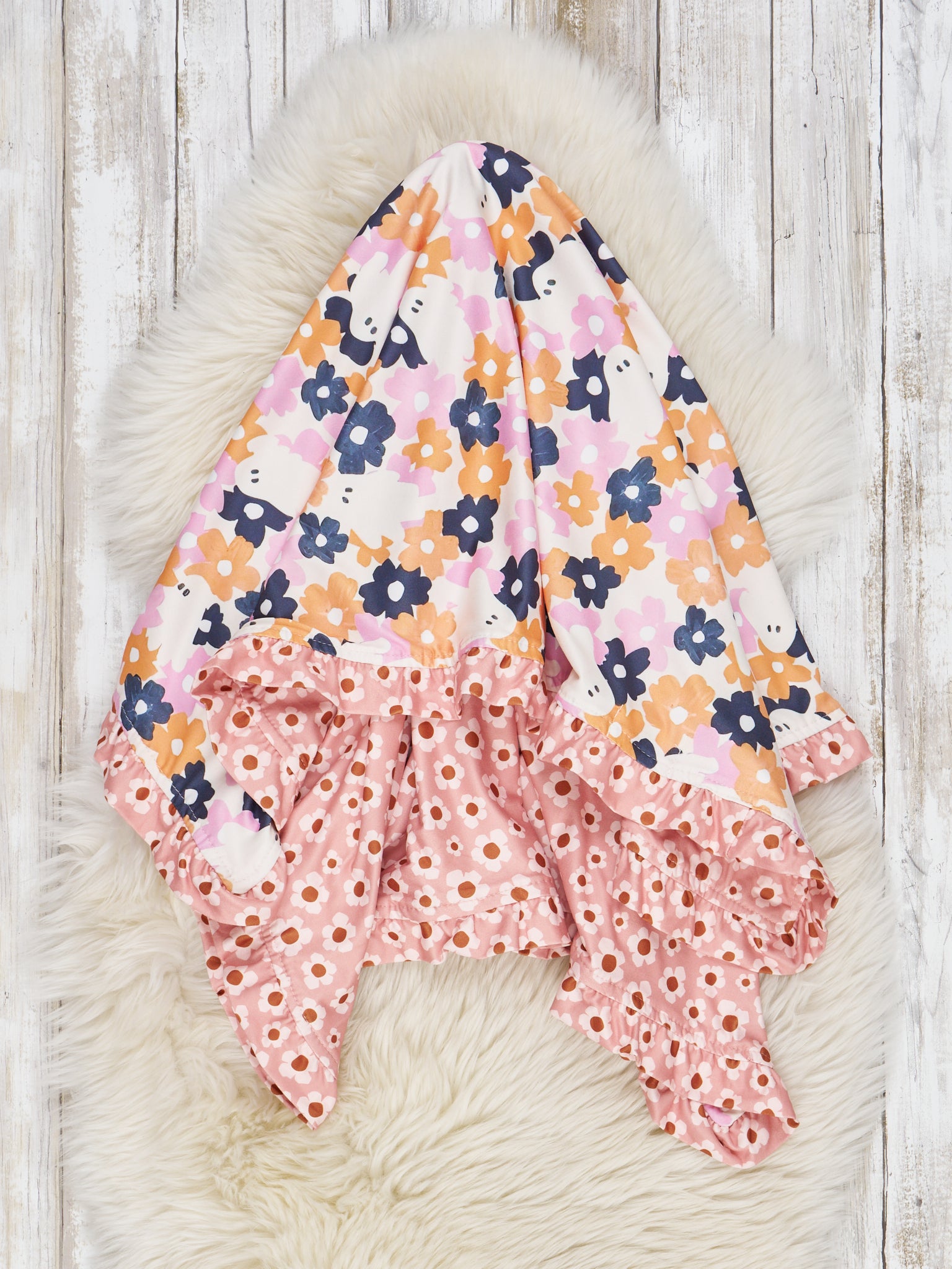 Pink Ghost Wildflower Ruffle Blanket - Marie Nicole Clothing