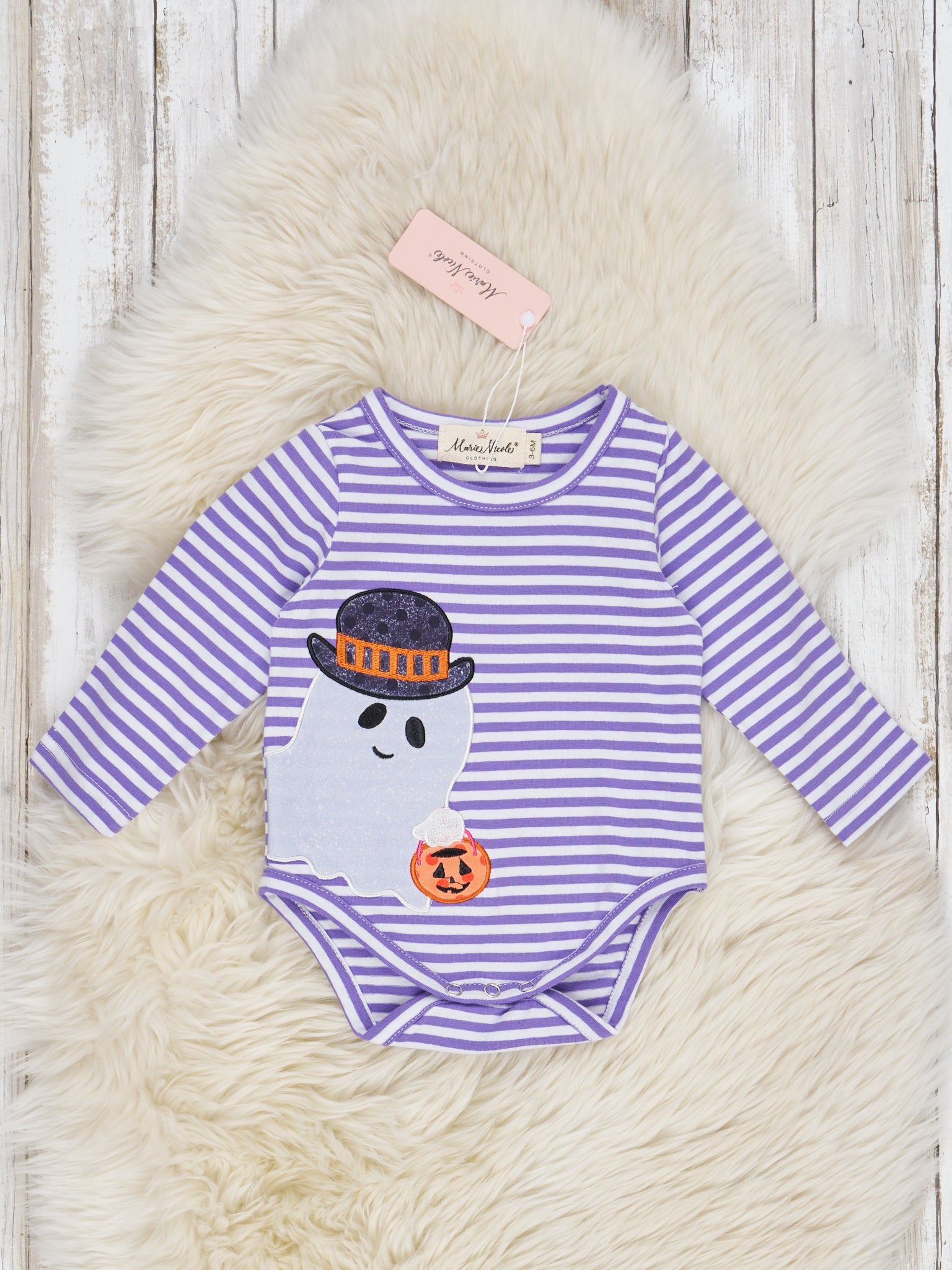 Purple Stripe Friendly Ghost Romper - Marie Nicole Clothing