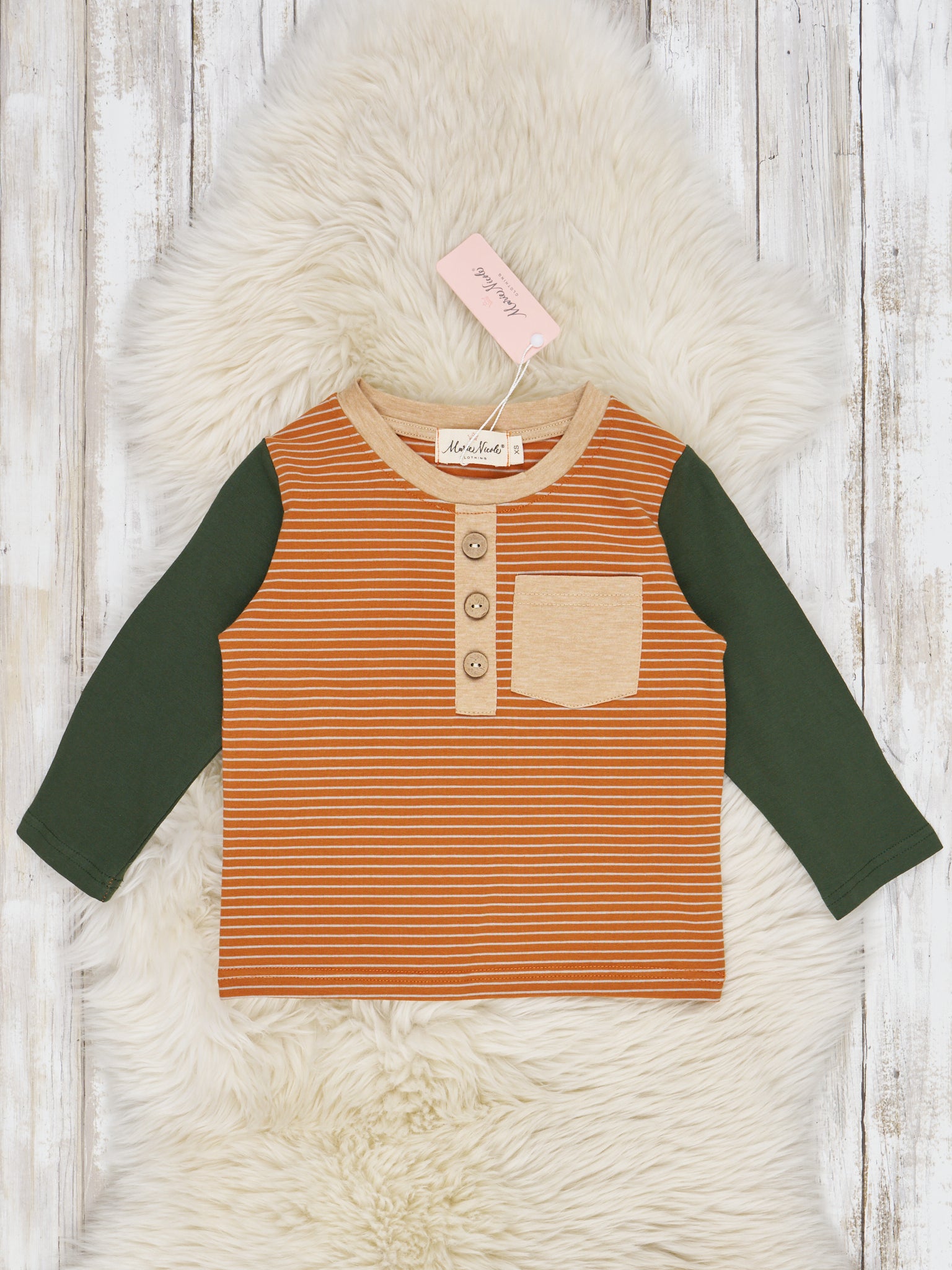 Fall Striped Raglan Pocket Henley Shirts - Marie Nicole Clothing