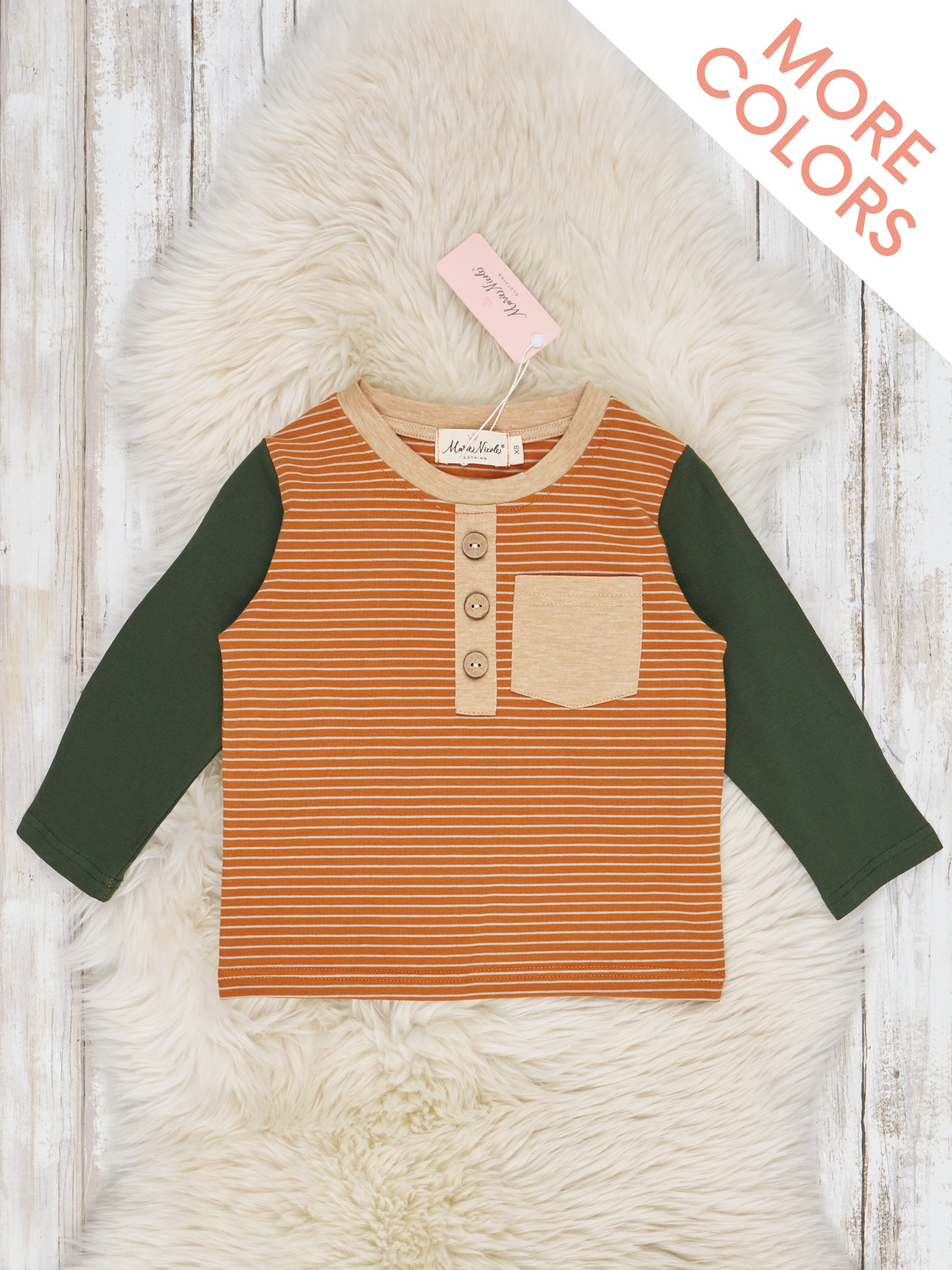 Fall Striped Raglan Pocket Henley Shirts - Marie Nicole Clothing