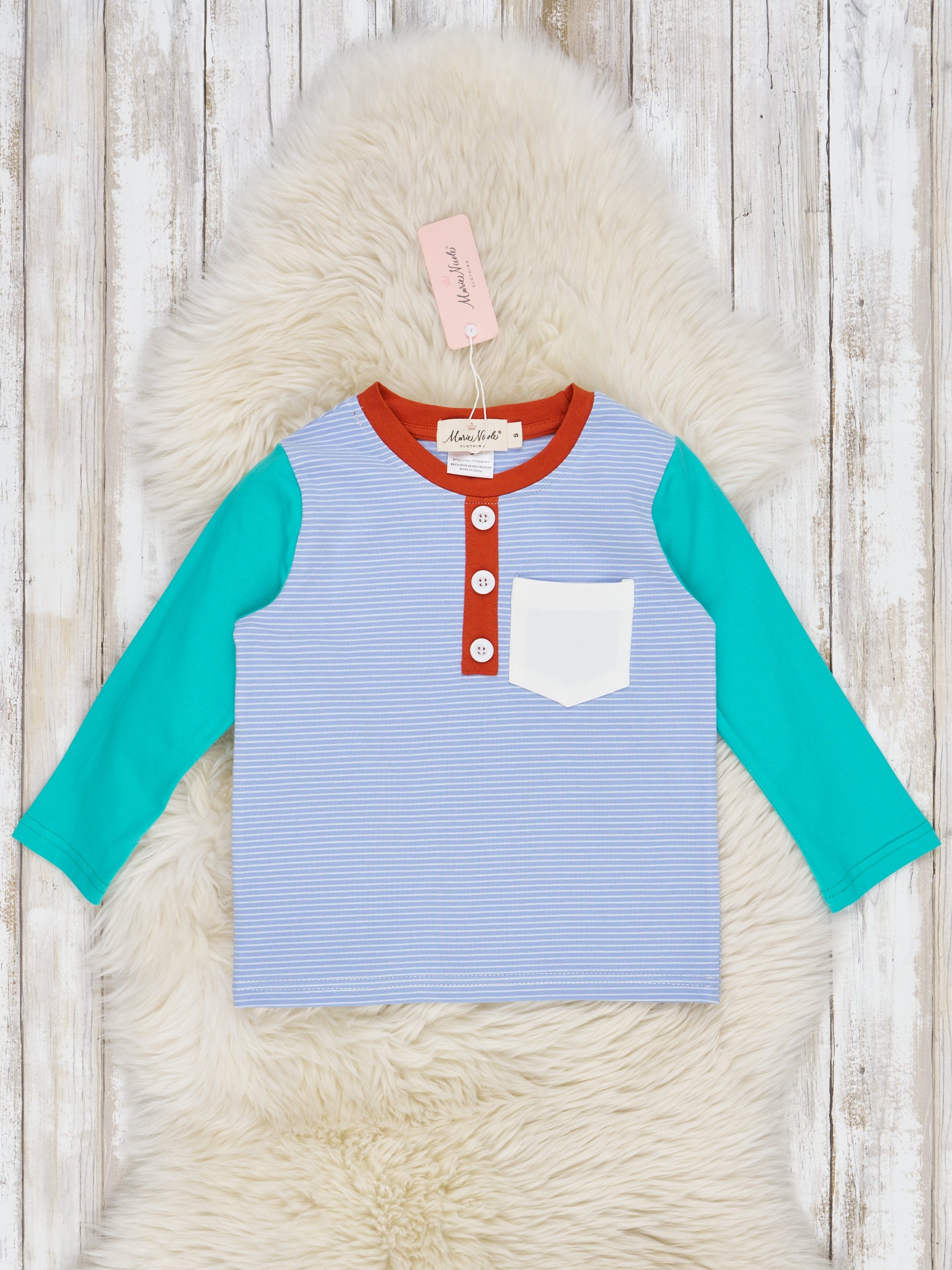 Fall Striped Raglan Pocket Henley Shirts - Marie Nicole Clothing