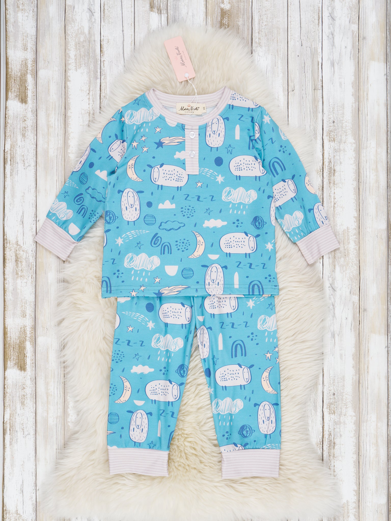 Light Blue Sheep Dreams Pajamas - Marie Nicole Clothing