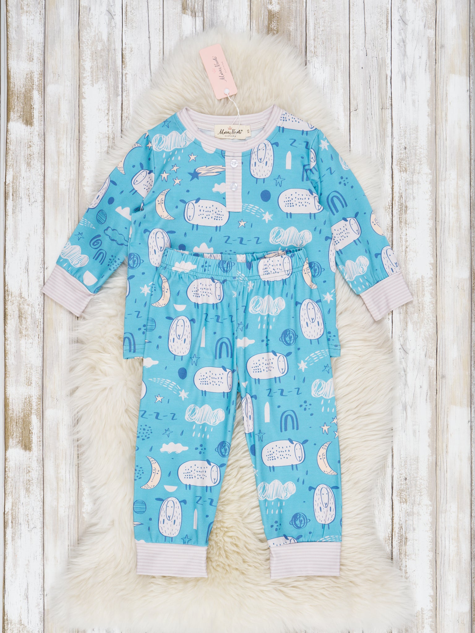 Light Blue Sheep Dreams Pajamas - Marie Nicole Clothing