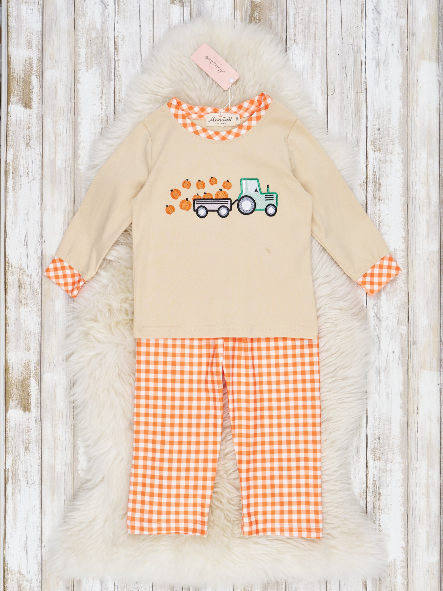 Orange Gingham Pumpkin Truck Outfit - Marie Nicole Clothing