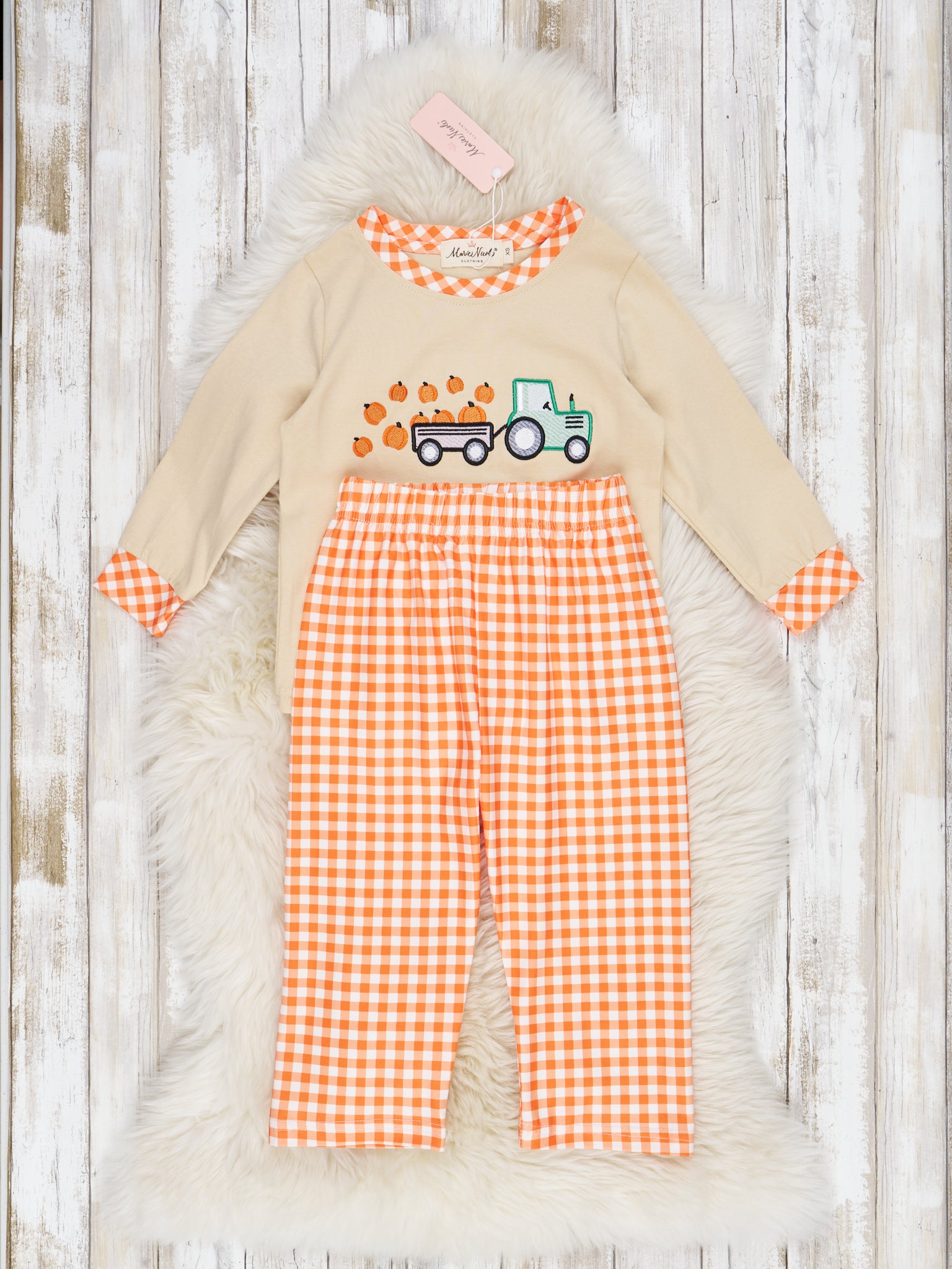 Orange Gingham Pumpkin Truck Outfit - Marie Nicole Clothing