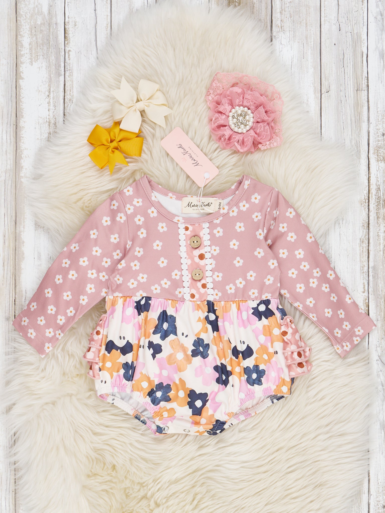 Pink Ghost Wildflower Ruffle Romper - Marie Nicole Clothing
