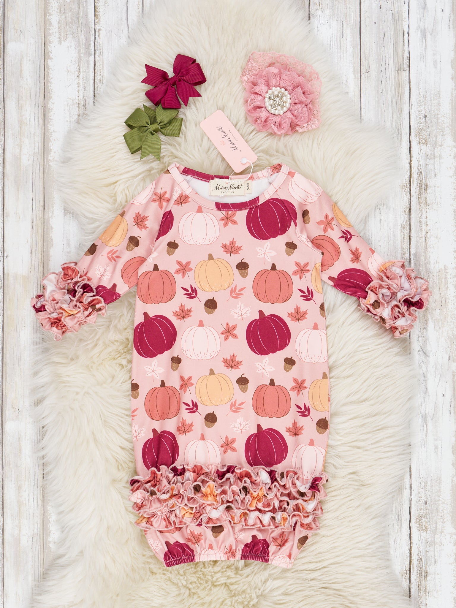 Mulberry Pumpkin Garden Ruffle Sleep Gown - Marie Nicole Clothing
