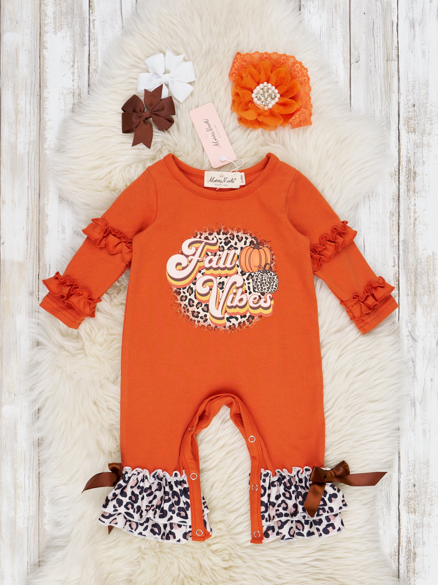 Fall Vibes Leopard Print Ruffle Romper - Marie Nicole Clothing