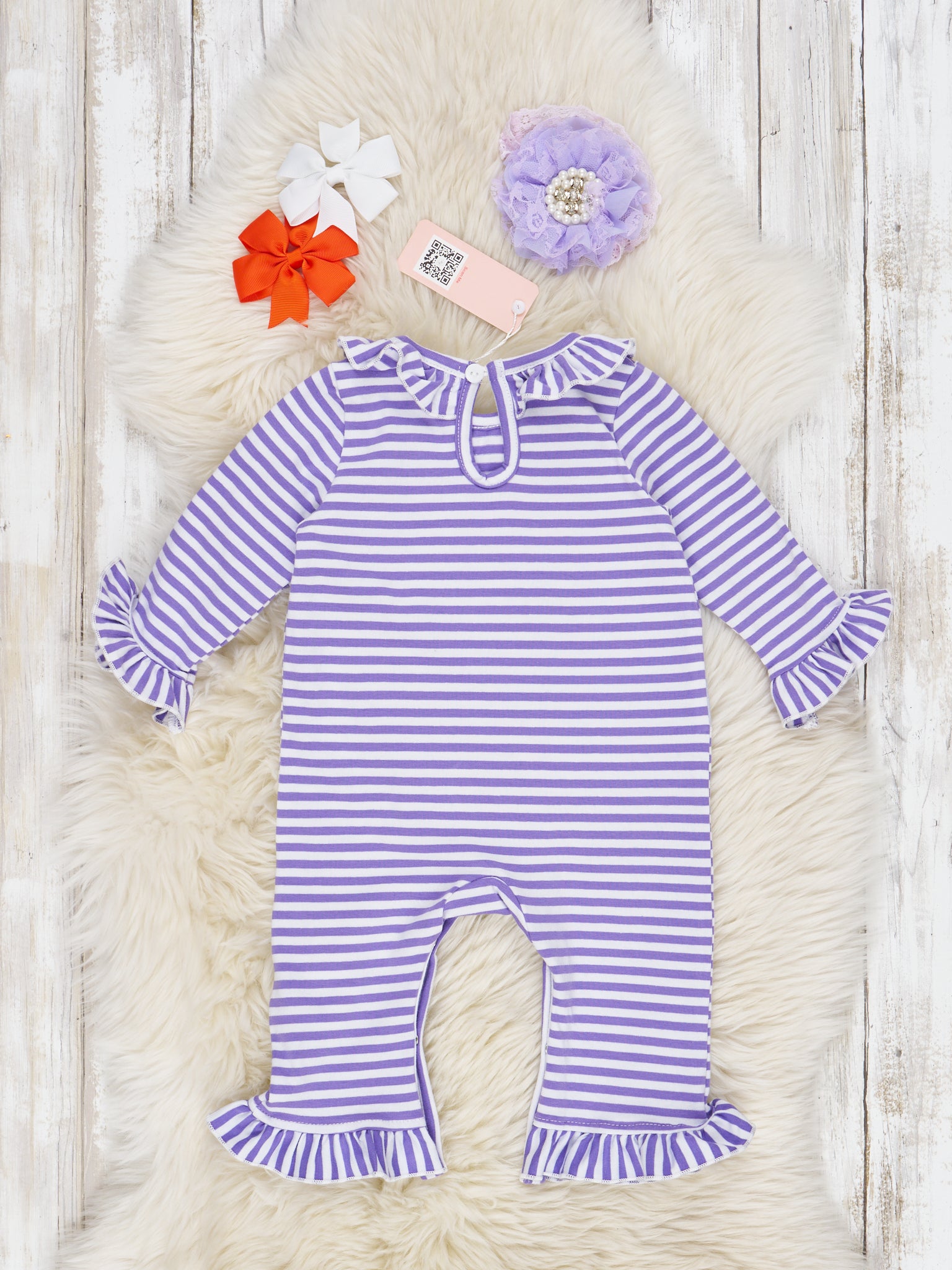 Purple Stripe Friendly Ghost Ruffle Romper - Marie Nicole Clothing
