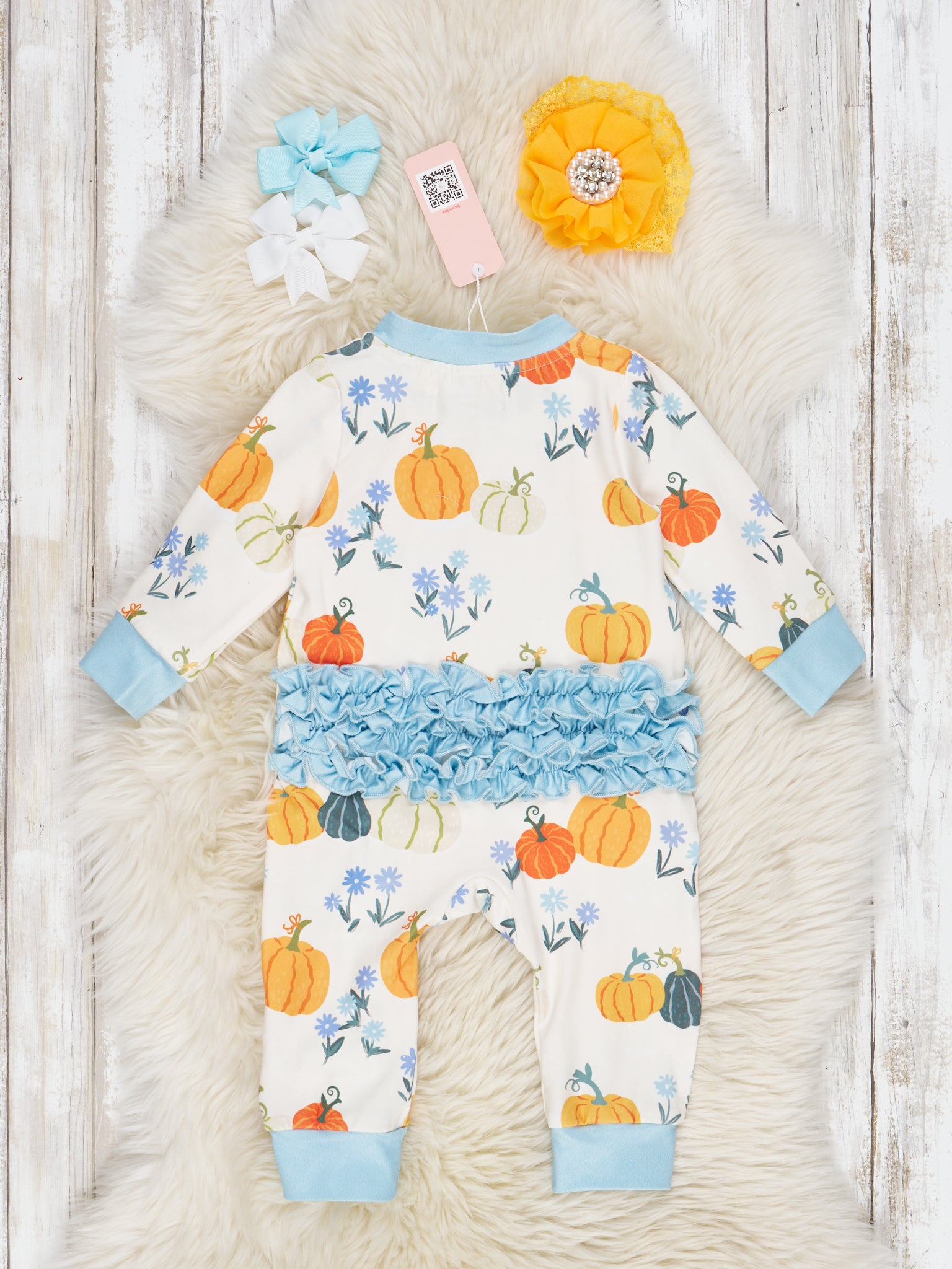 Blue Pumpkin Garden Ruffle Sleeper Pajamas - Marie Nicole Clothing