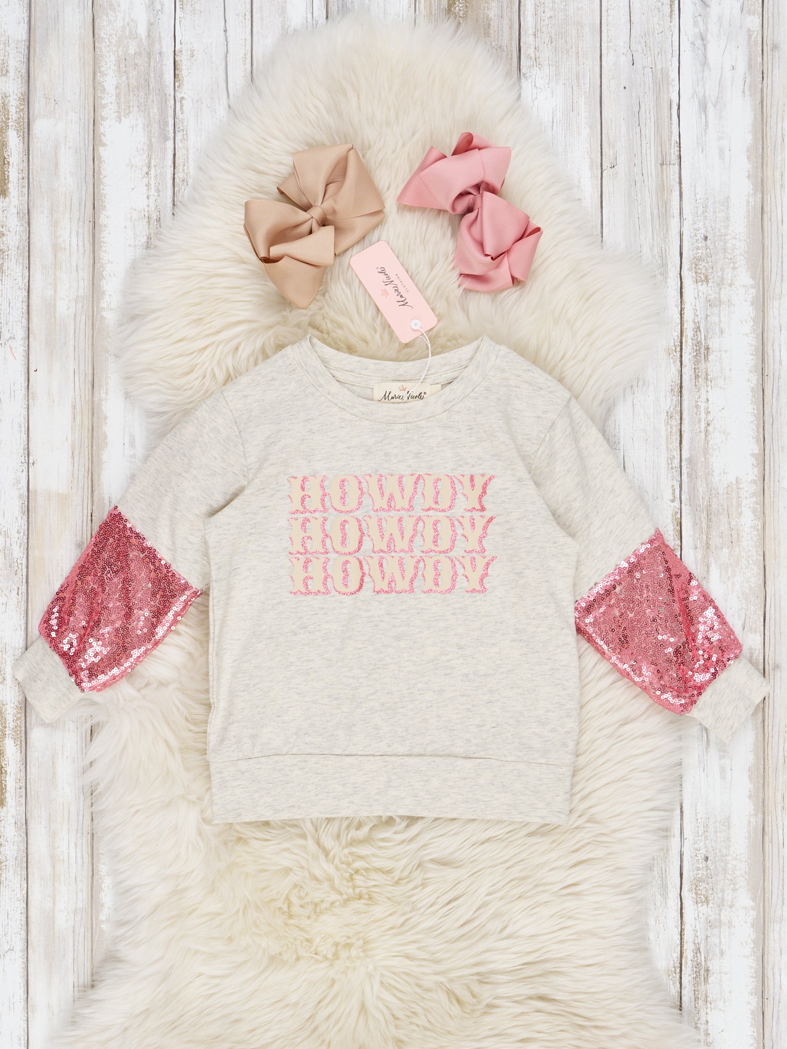 Pink Sequin Howdy Shirt - Marie Nicole Clothing