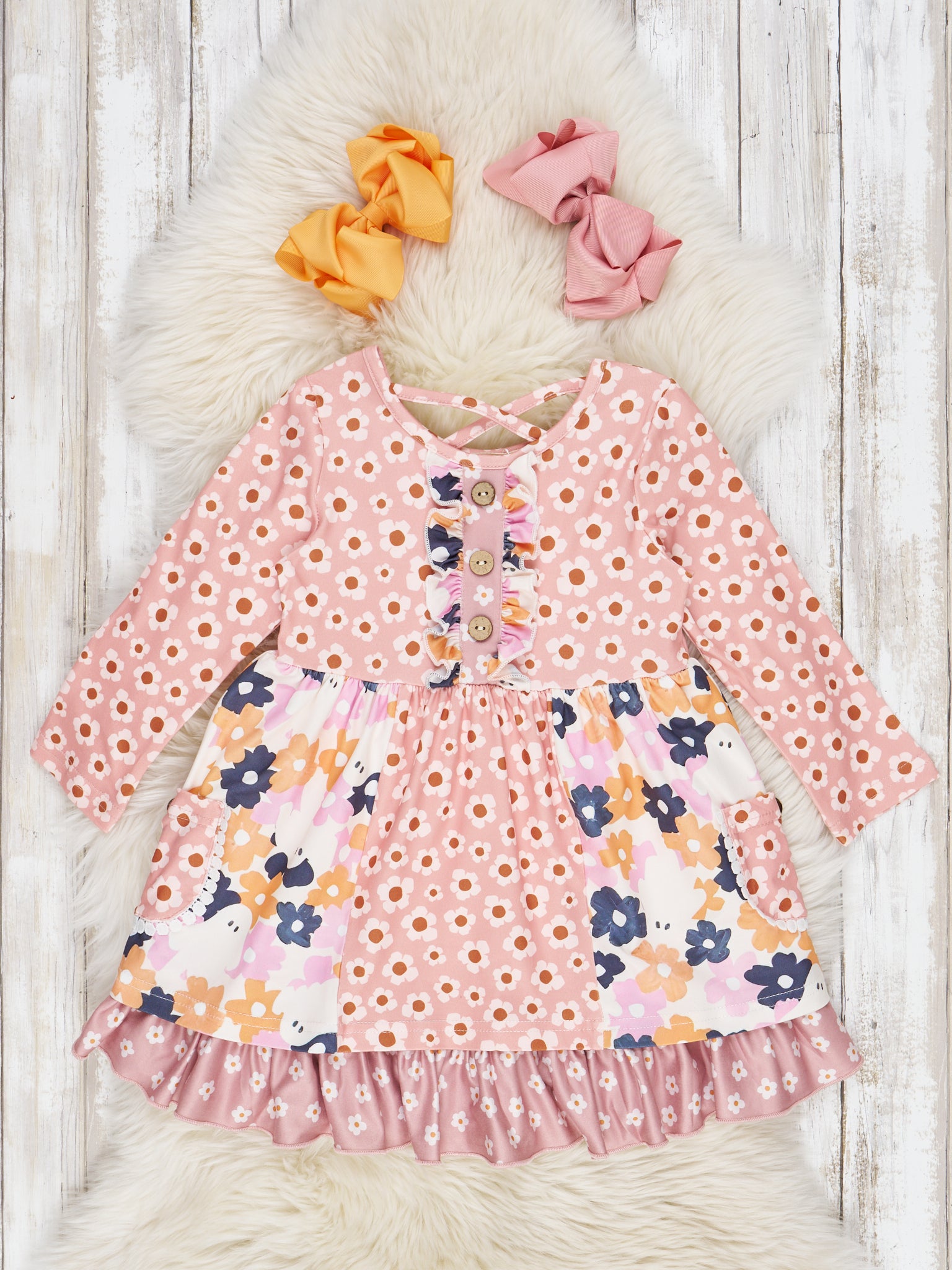 Pink Ghost Wildflower Ruffle Dress - Marie Nicole Clothing