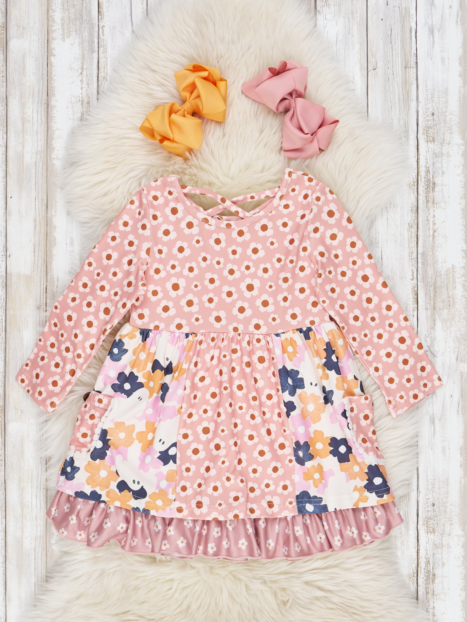 Pink Ghost Wildflower Ruffle Dress - Marie Nicole Clothing