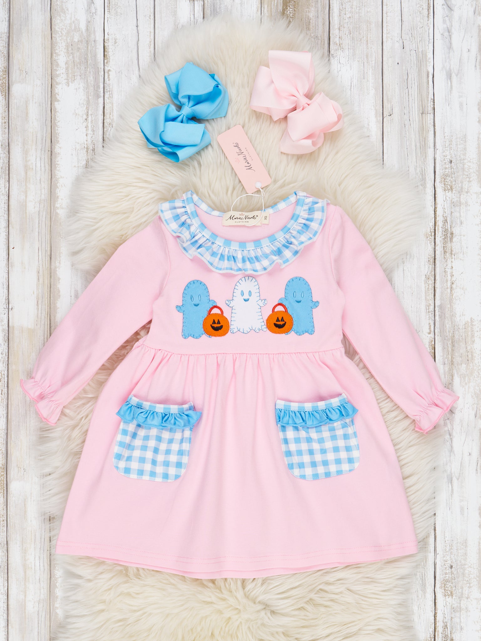 Pink & Blue Gingham Ghost Ruffle Dress - Marie Nicole Clothing
