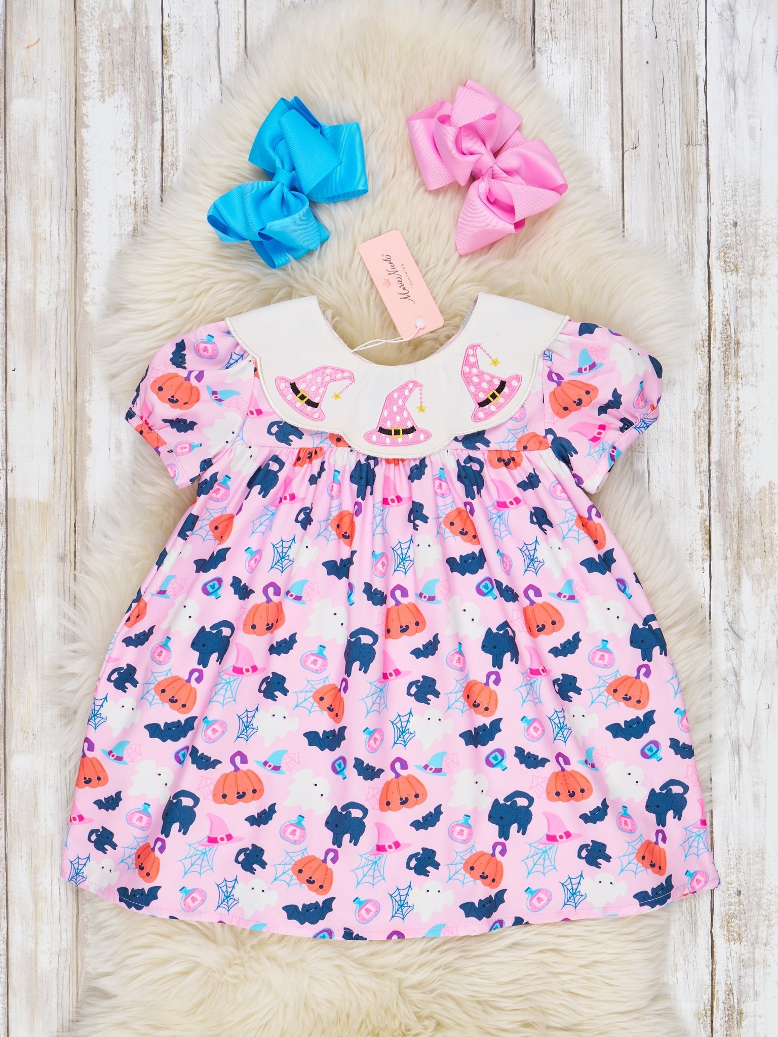 Pink Embroidered Witchy Halloween Dress - Marie Nicole Clothing