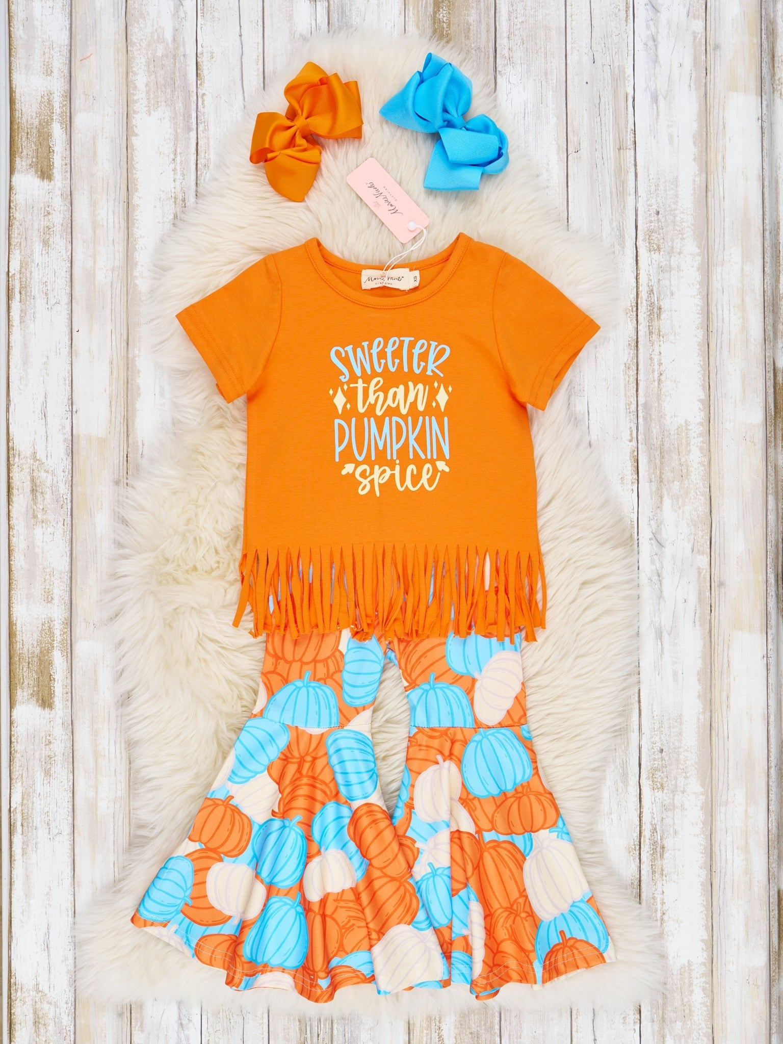 Sweet Pumpkin Spice Fringe Bell Bottom Outfit - Marie Nicole Clothing