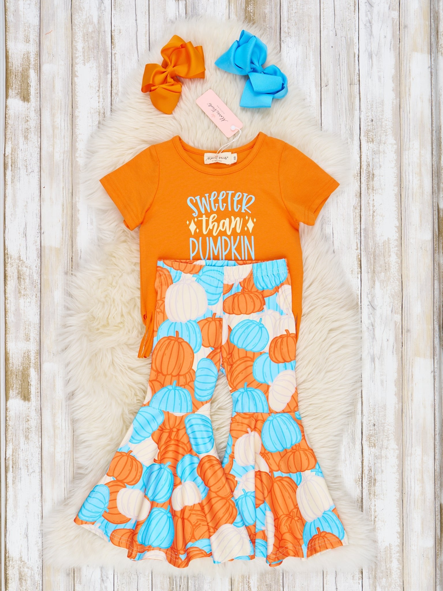 Sweet Pumpkin Spice Fringe Bell Bottom Outfit - Marie Nicole Clothing