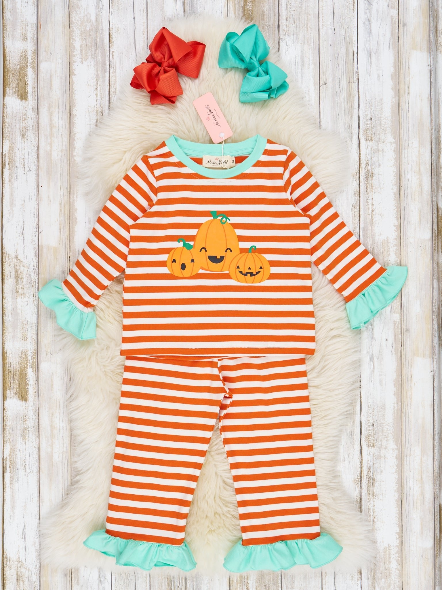 Striped Spooky Friends Ruffle Pajamas - Marie Nicole Clothing