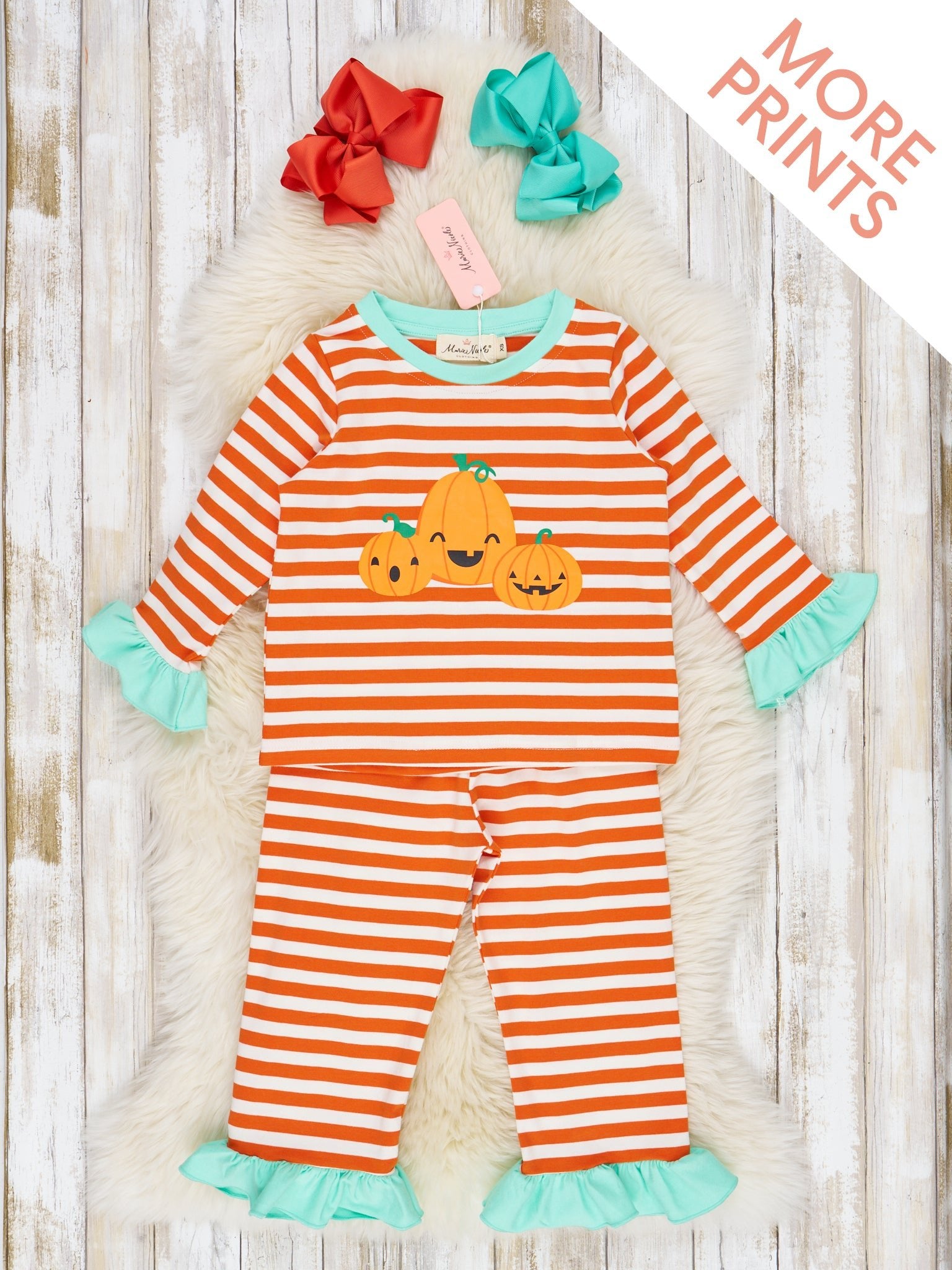 Striped Spooky Friends Ruffle Pajamas - Marie Nicole Clothing