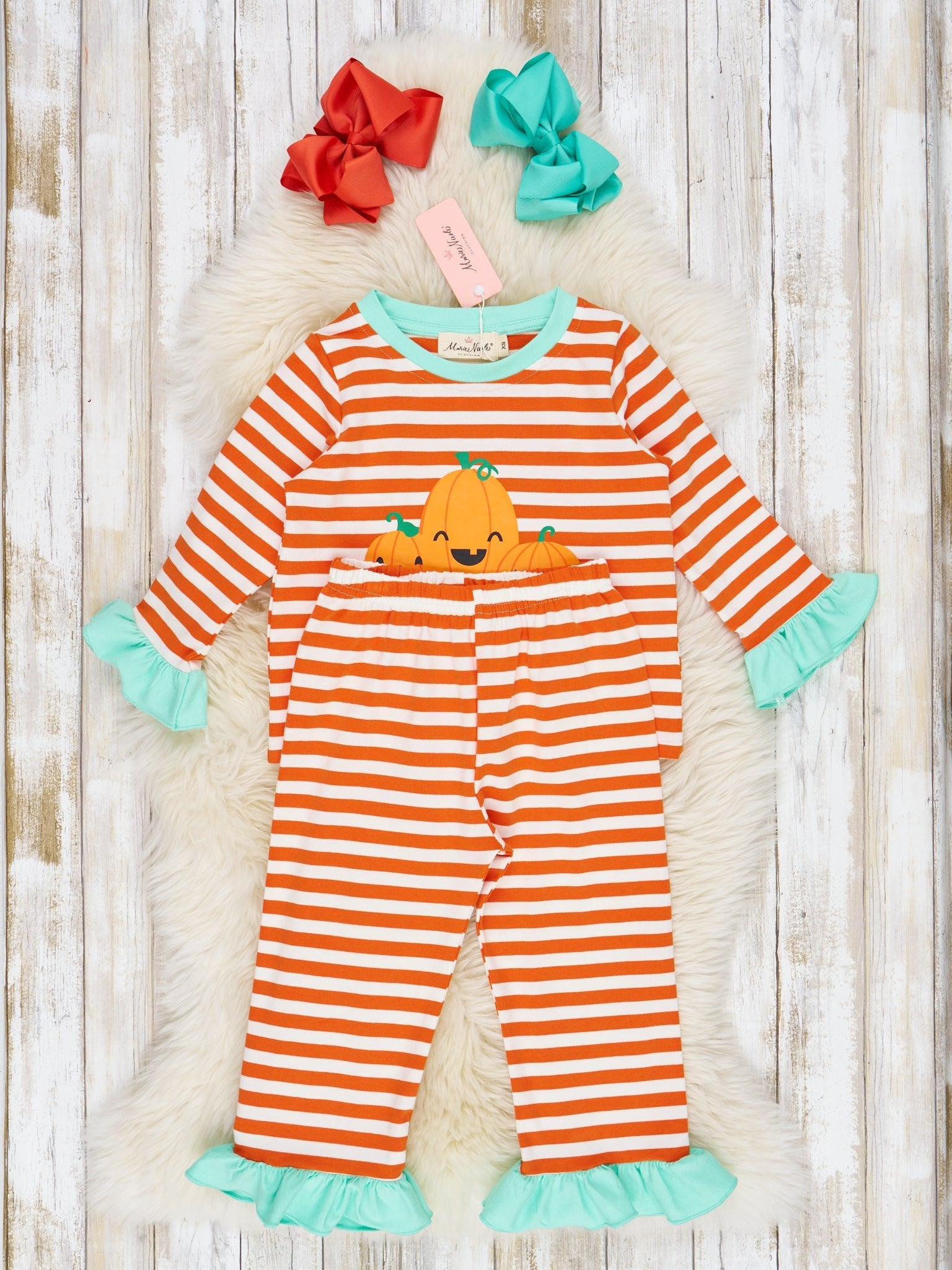 Striped Spooky Friends Ruffle Pajamas - Marie Nicole Clothing