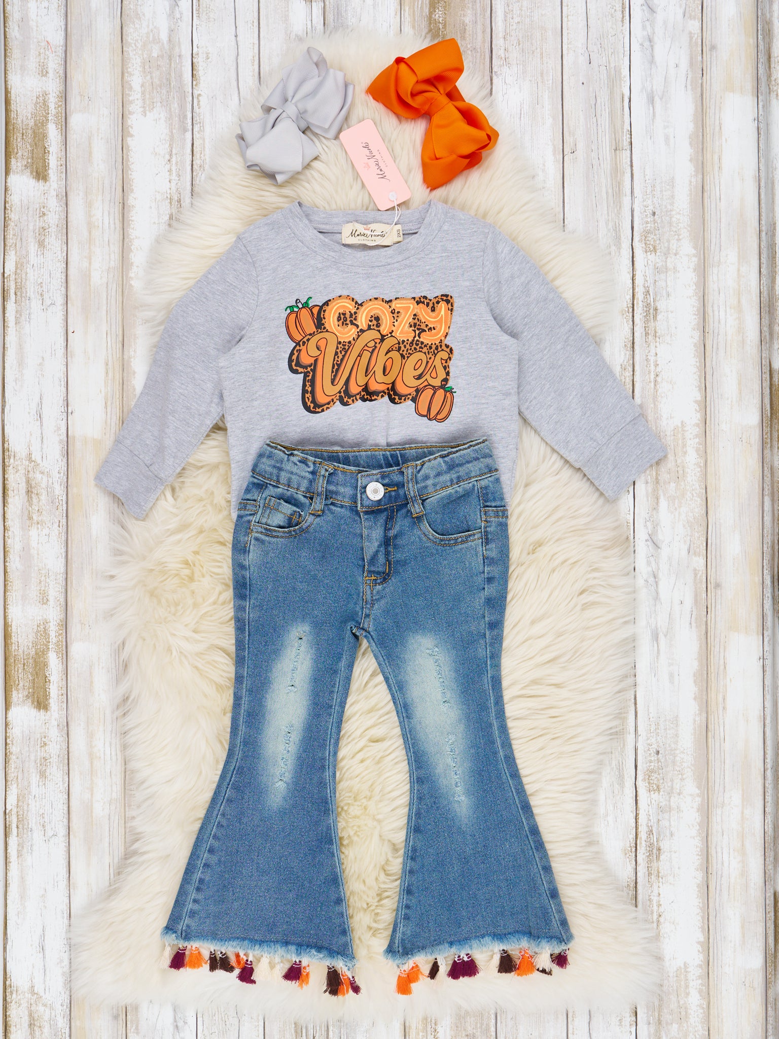 "Cozy Vibes" Tassel Bell Bottom Outfit - Marie Nicole Clothing