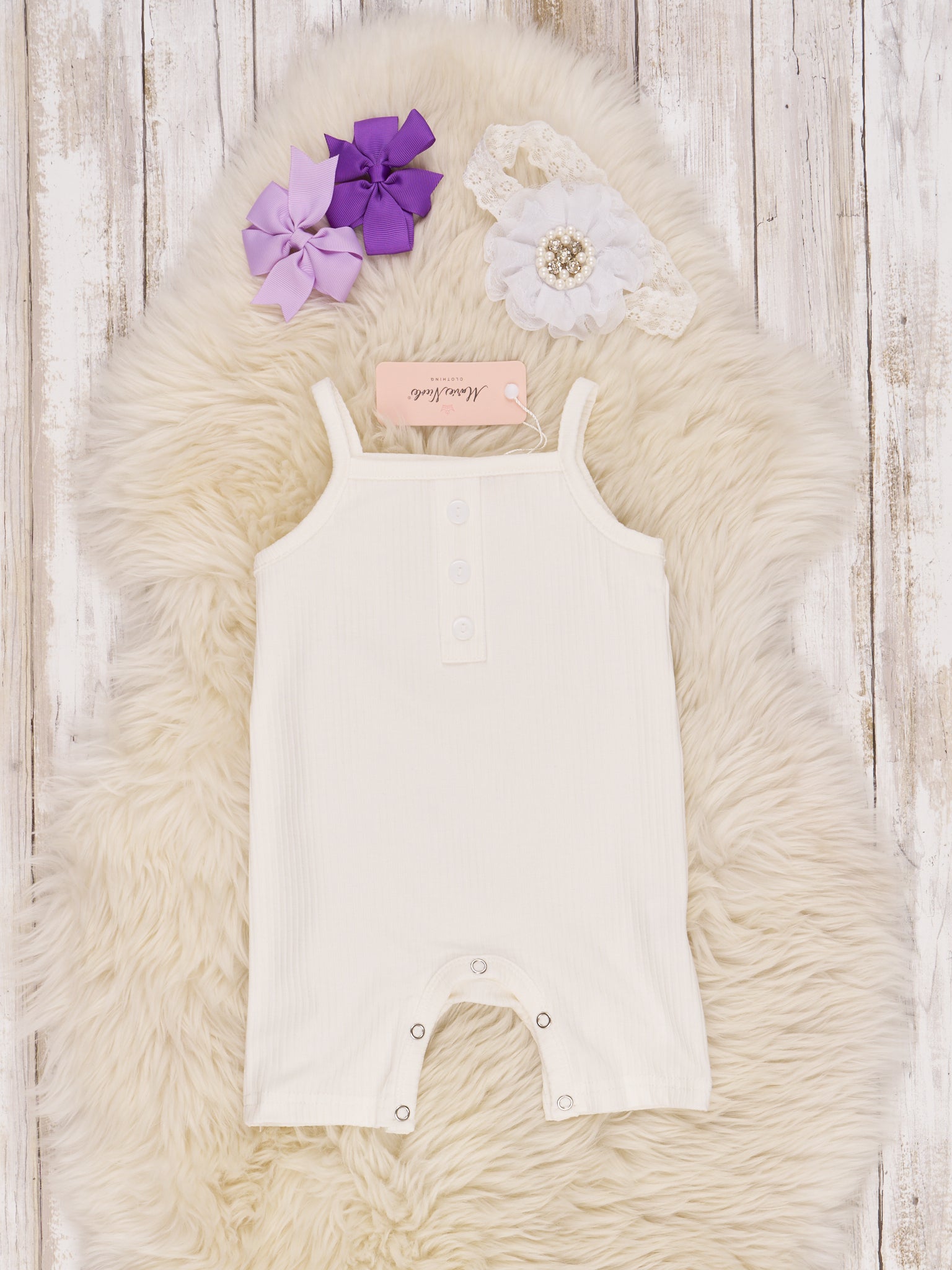 Ivory Ribbed Romper - Marie Nicole Clothing