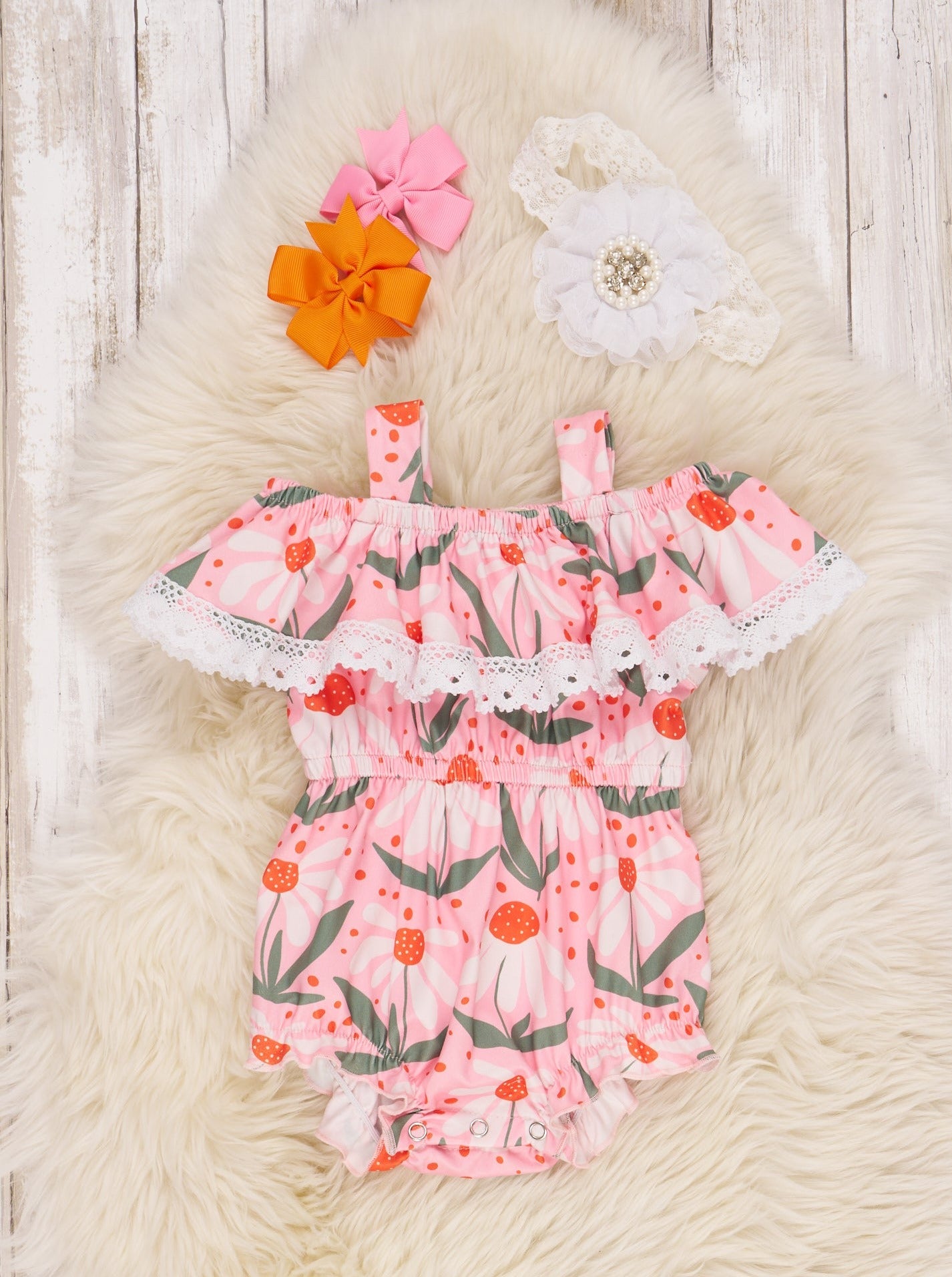 Pink Summer Daisy Ruffle Romper - Marie Nicole Clothing