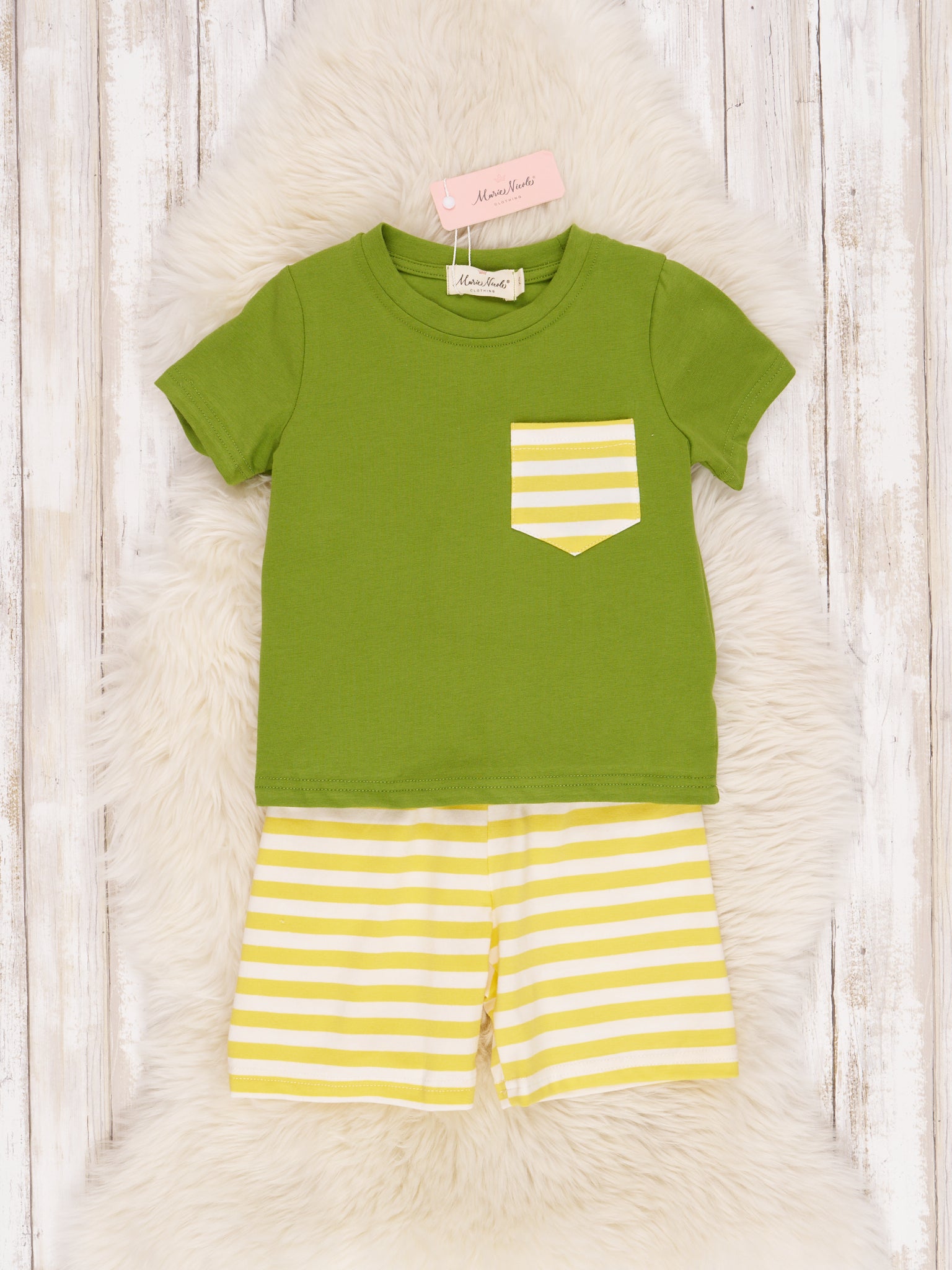 Yellow Striped Pocket Outfit - Marie Nicole Clothing