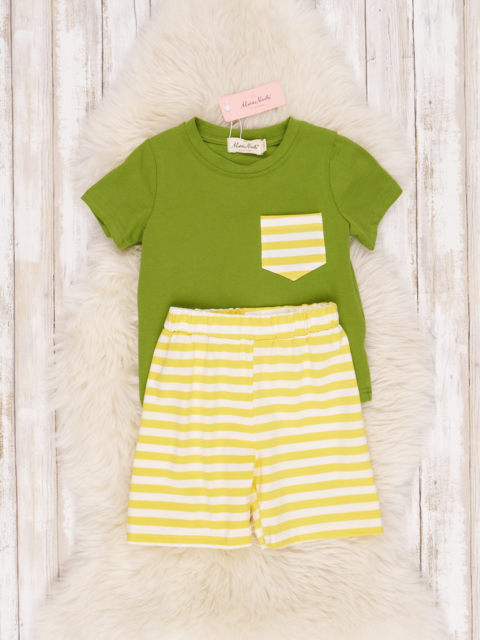 Yellow Striped Pocket Outfit - Marie Nicole Clothing