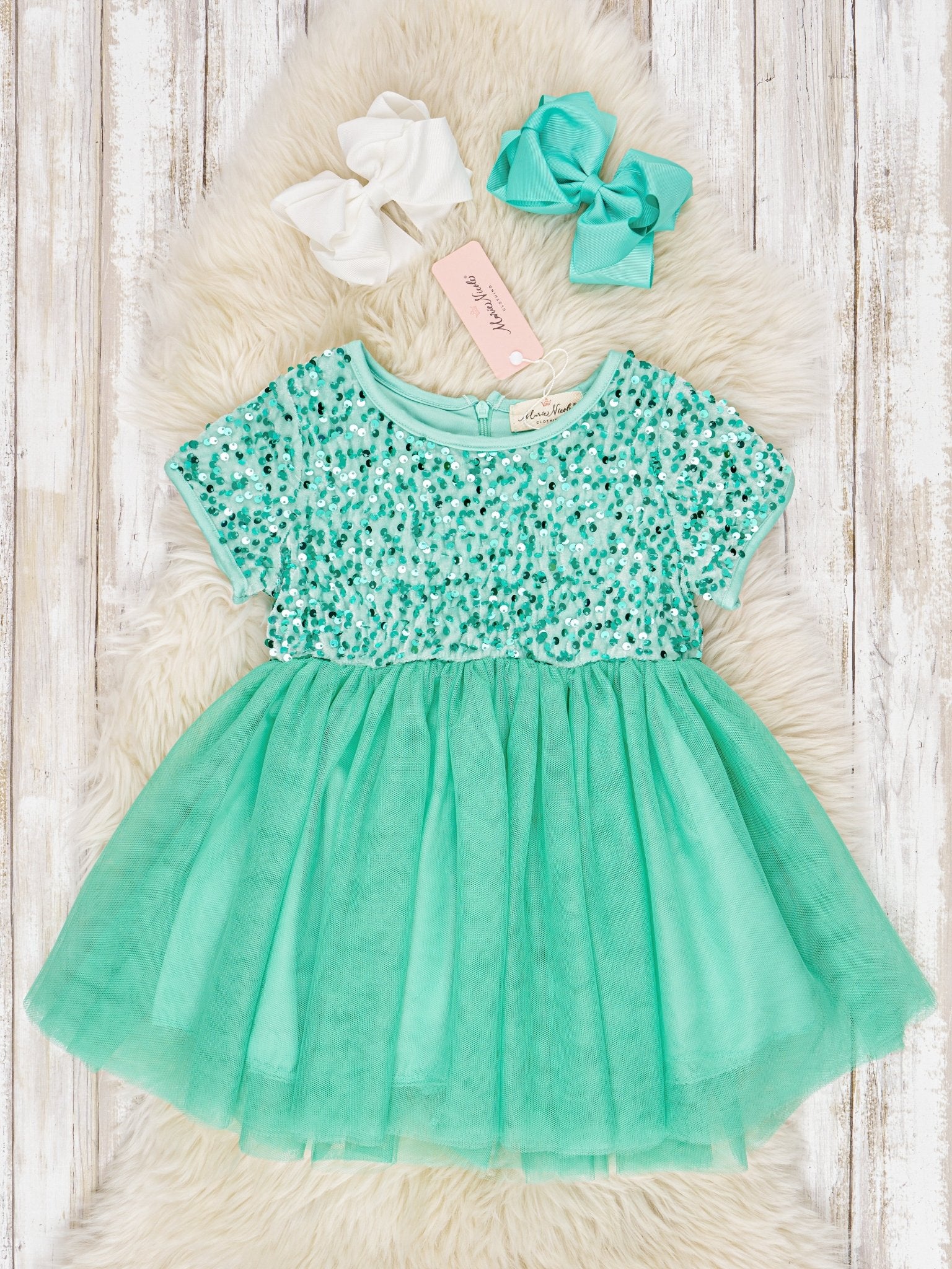 Seafoam Sparkly Tulle Dress - Marie Nicole Clothing