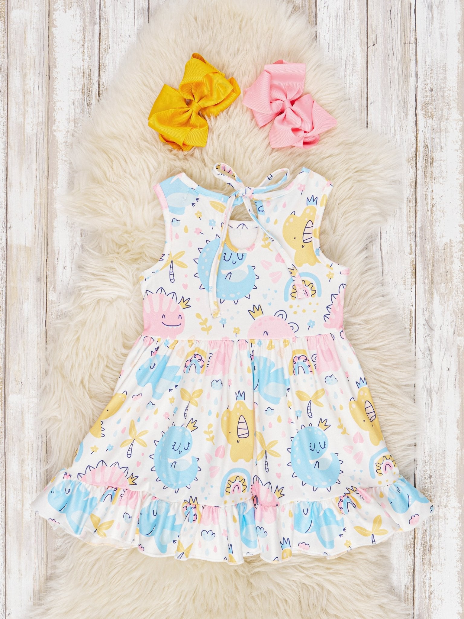 Watercolor Dinosaur Ruffle Dress - Marie Nicole Clothing