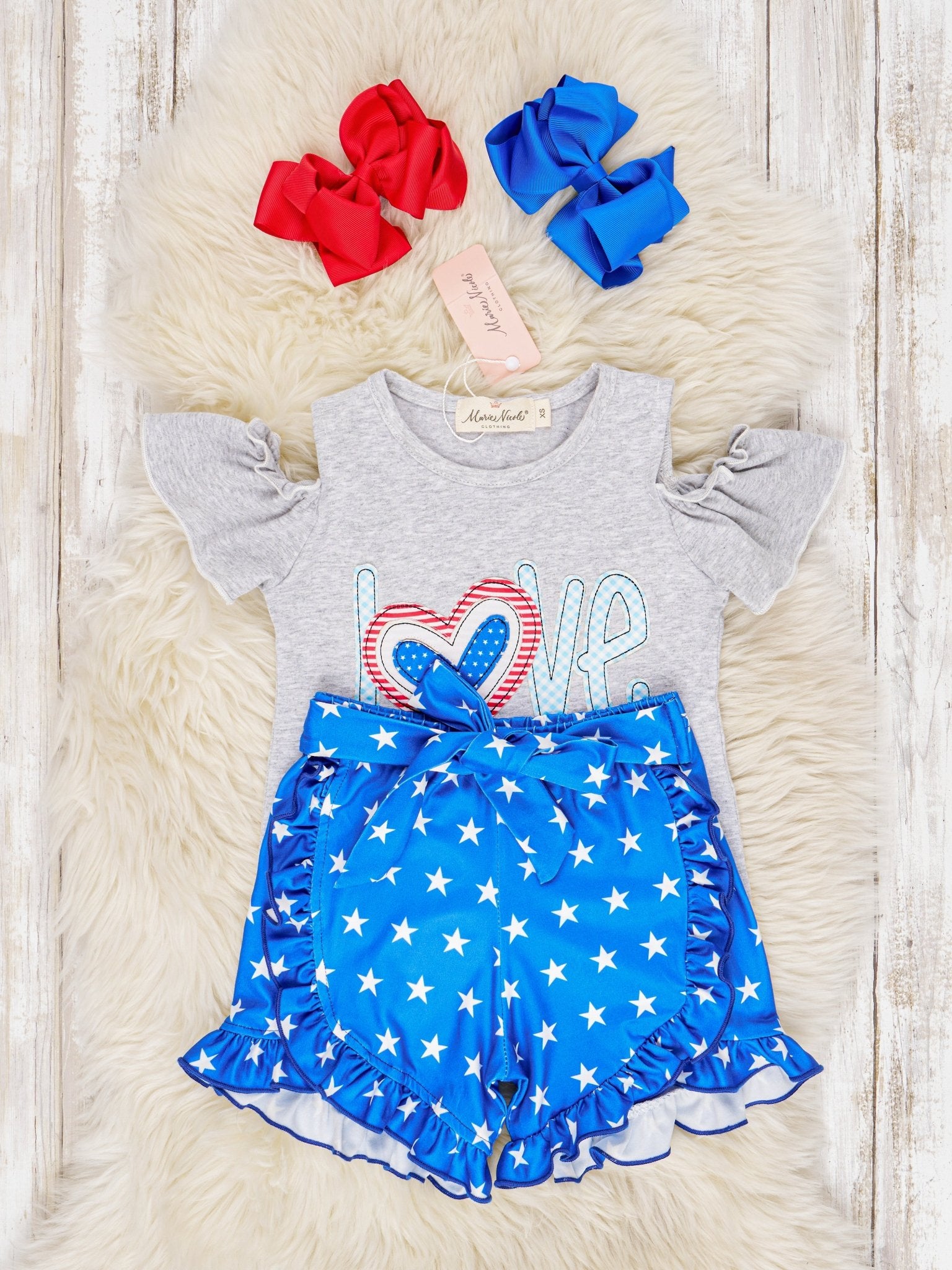 Patriotic "LOVE" Ruffle Outfit - Marie Nicole Clothing