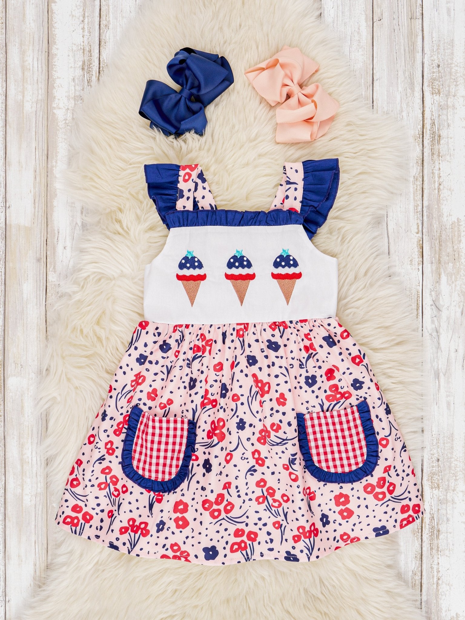 Patriotic Ice Cream Ruffle Dress - Marie Nicole Clothing