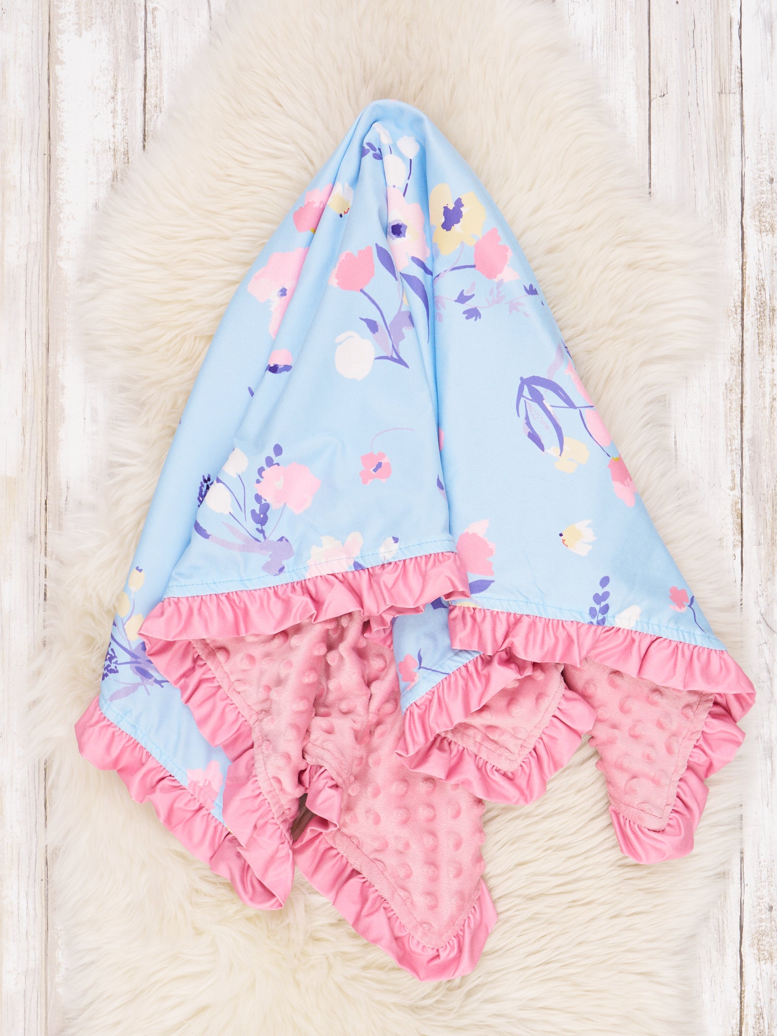 Blue Floral Minky Blanket - Marie Nicole Clothing