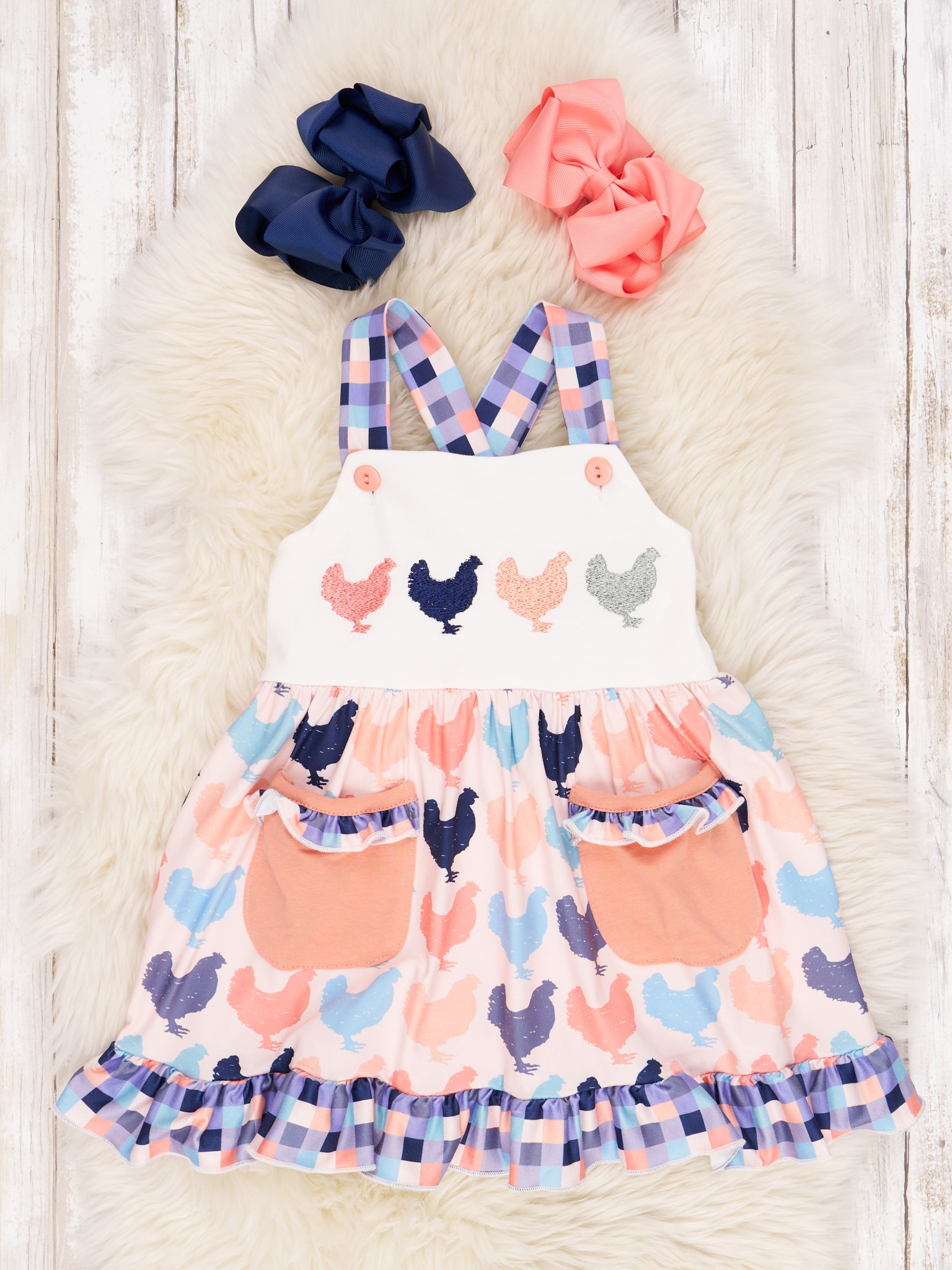 Chicken Gingham Ruffle Dress - Marie Nicole Clothing