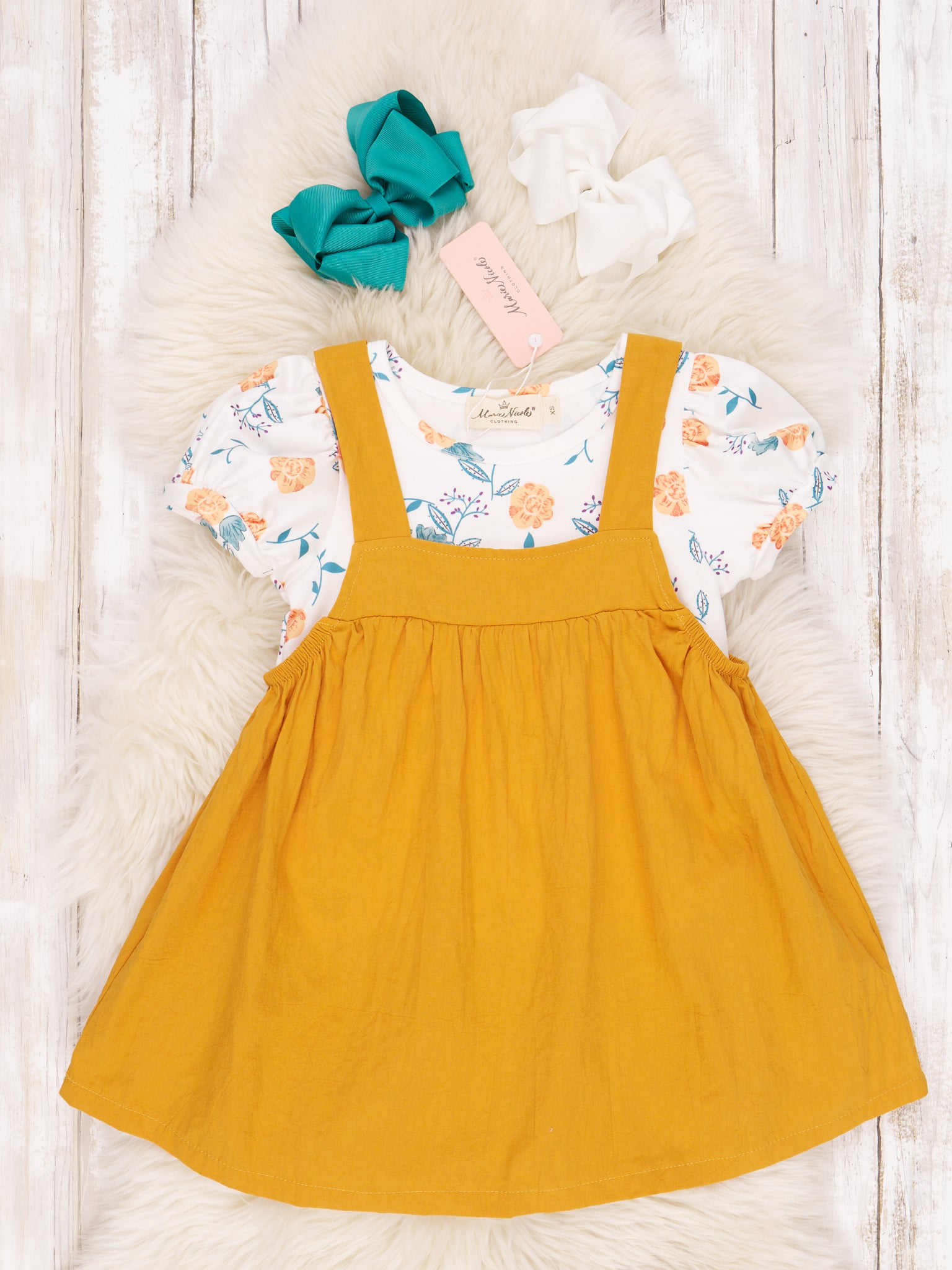 Floral Top & Overall Dress Outfit - Marie Nicole Clothing