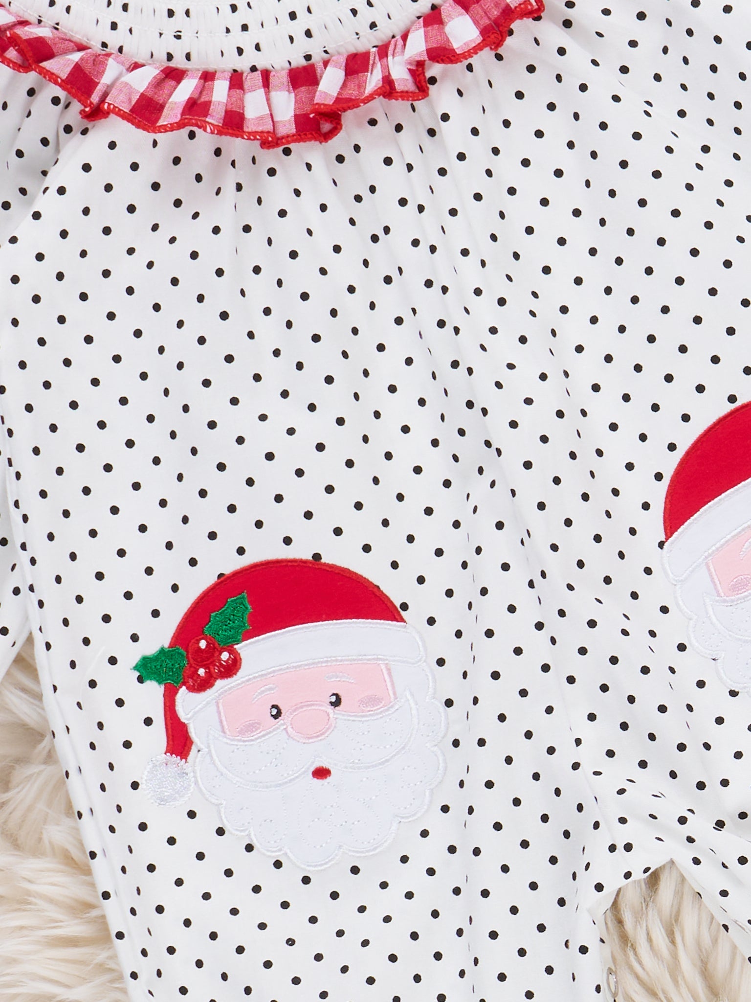 Polka Dots Santa Smocked Romper - Marie Nicole Clothing